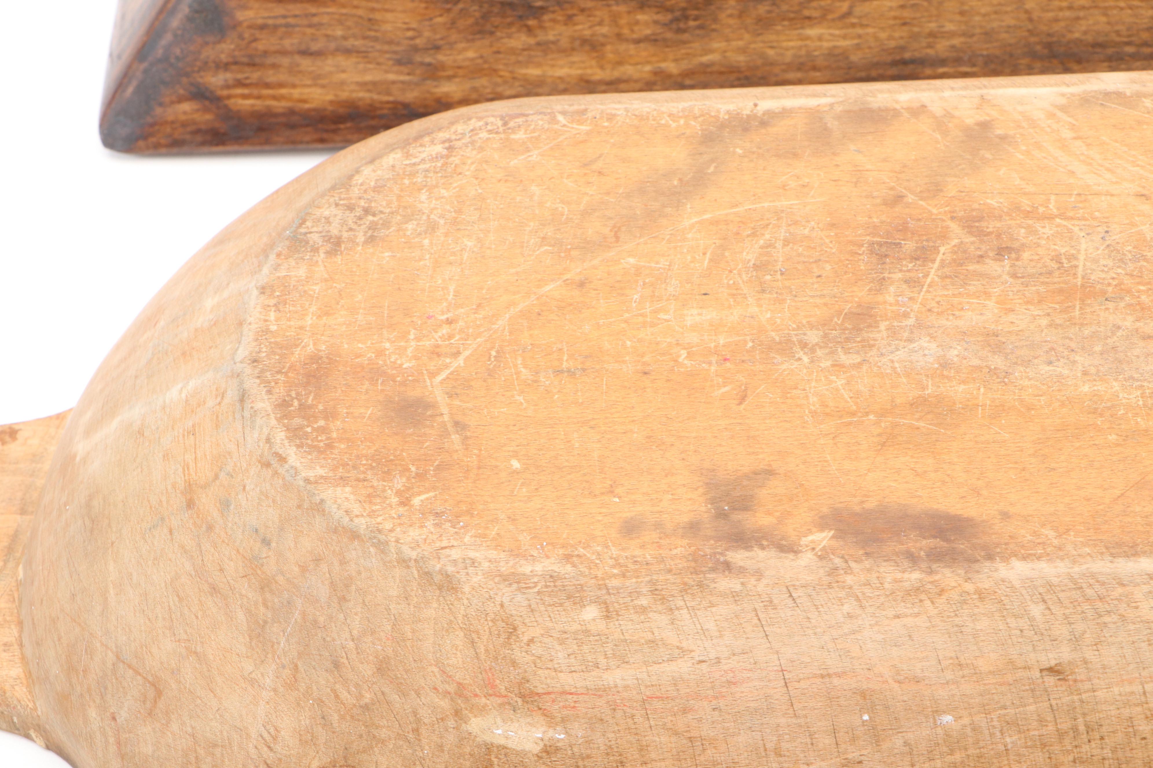 Carved Wooden Dough Bowl and Trencher with Table Basket