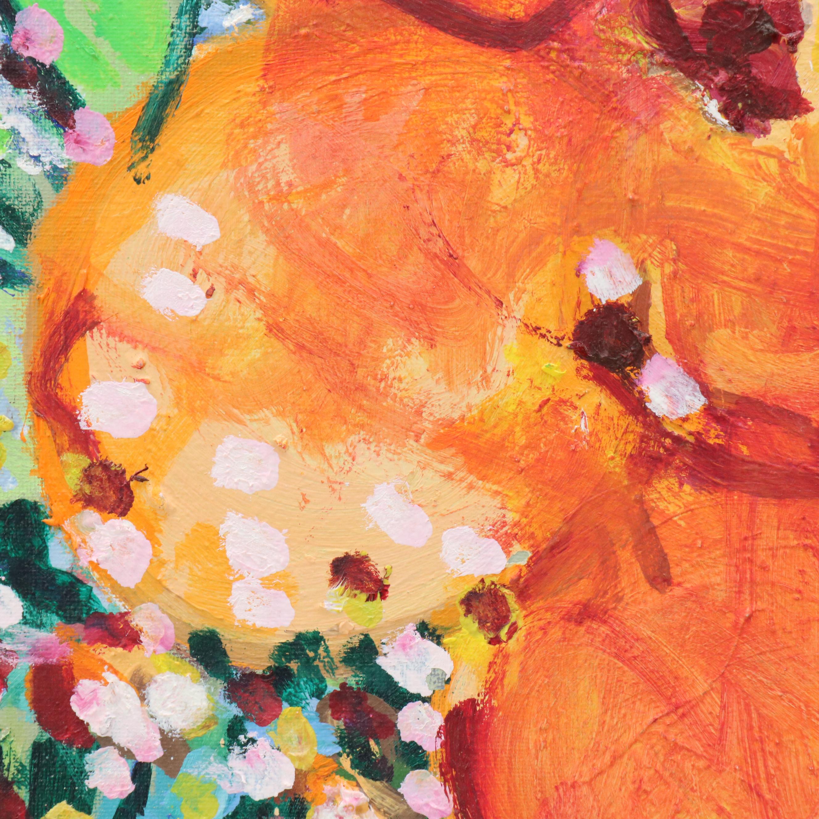 Janice Guttman Stylized Floral Acrylic Painting, Late 20th Century