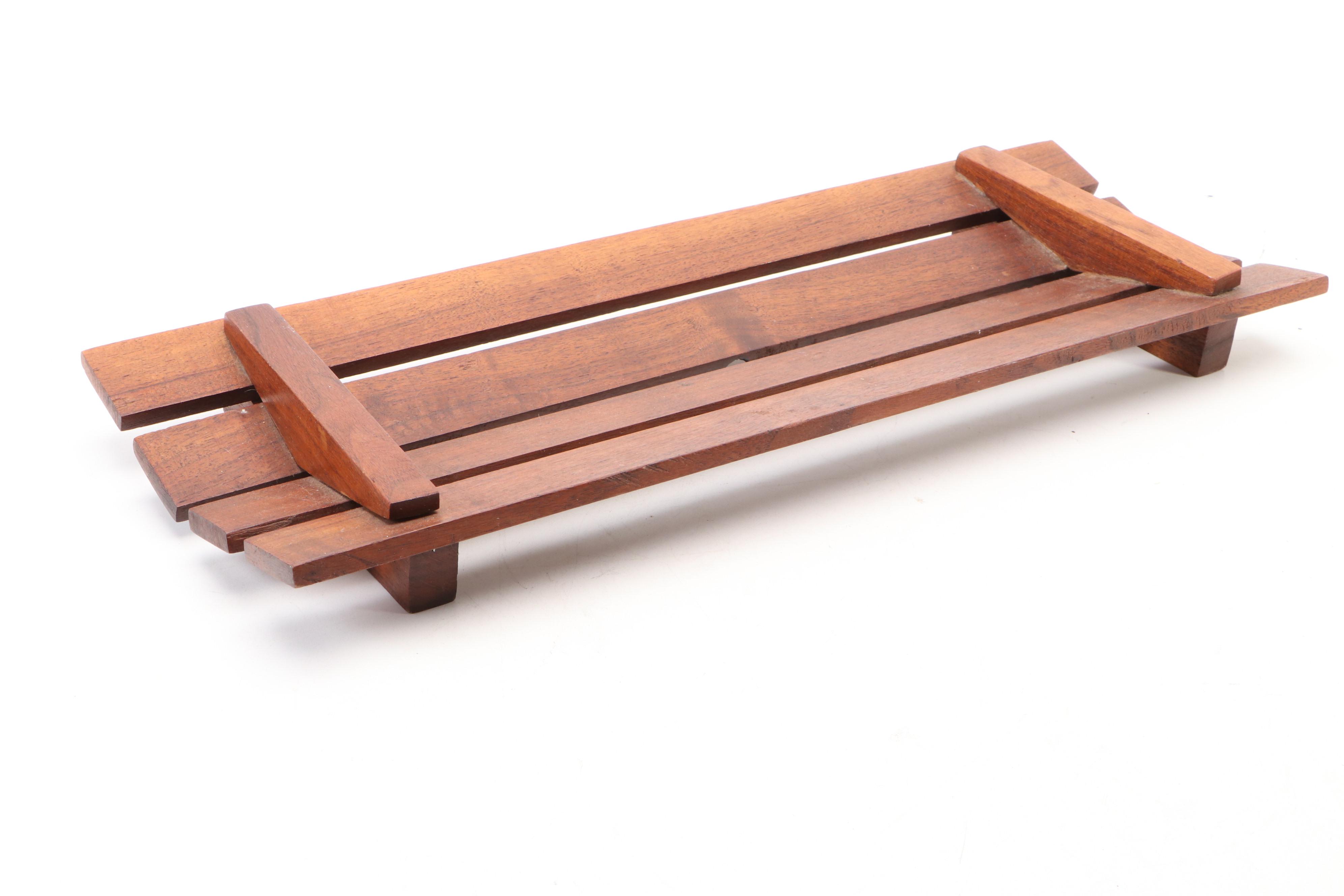 Carved Wooden Dough Bowl and Trencher with Table Basket