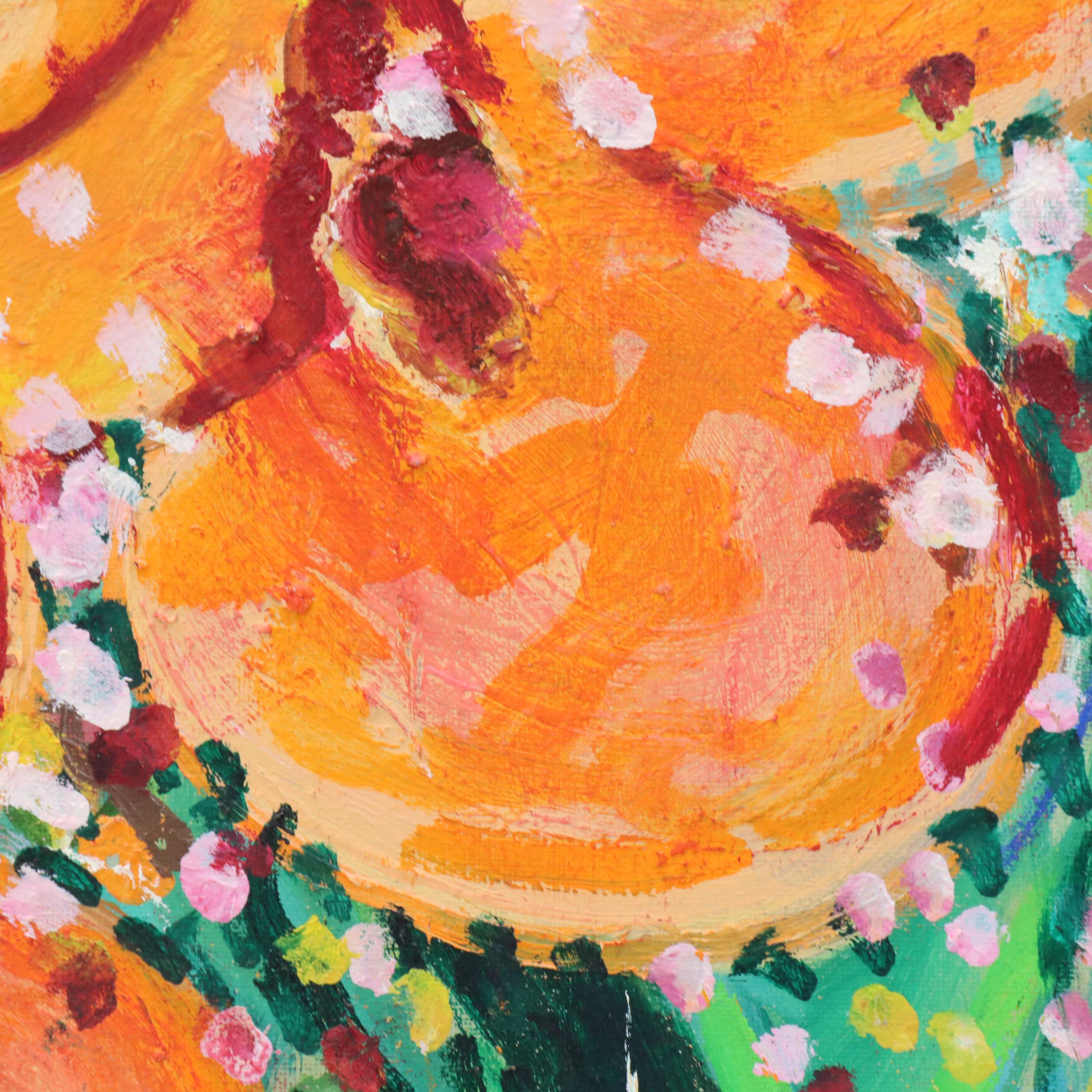 Janice Guttman Stylized Floral Acrylic Painting, Late 20th Century