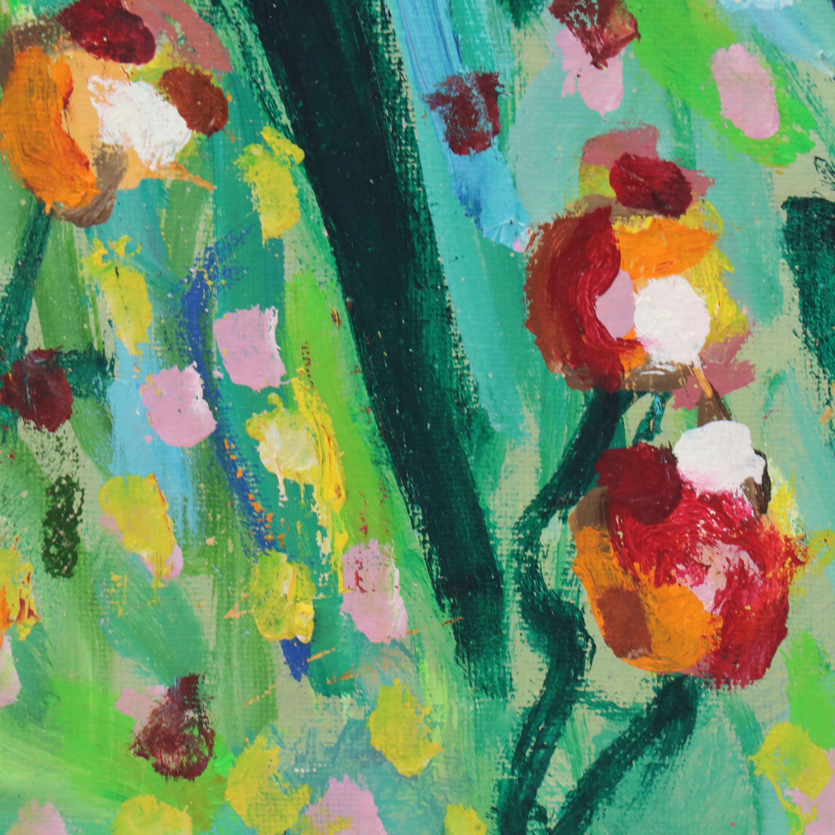 Janice Guttman Stylized Floral Acrylic Painting, Late 20th Century