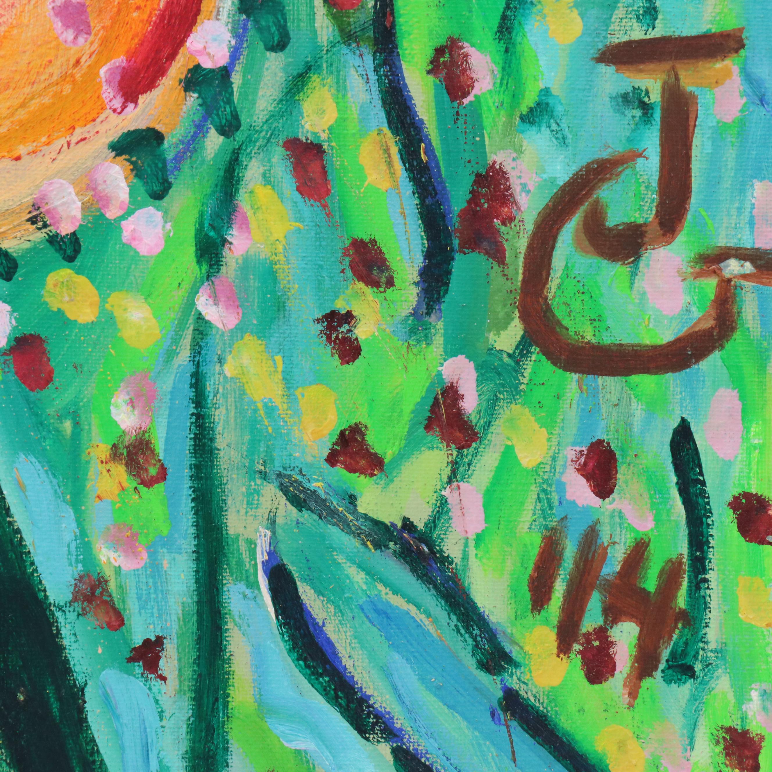 Janice Guttman Stylized Floral Acrylic Painting, Late 20th Century