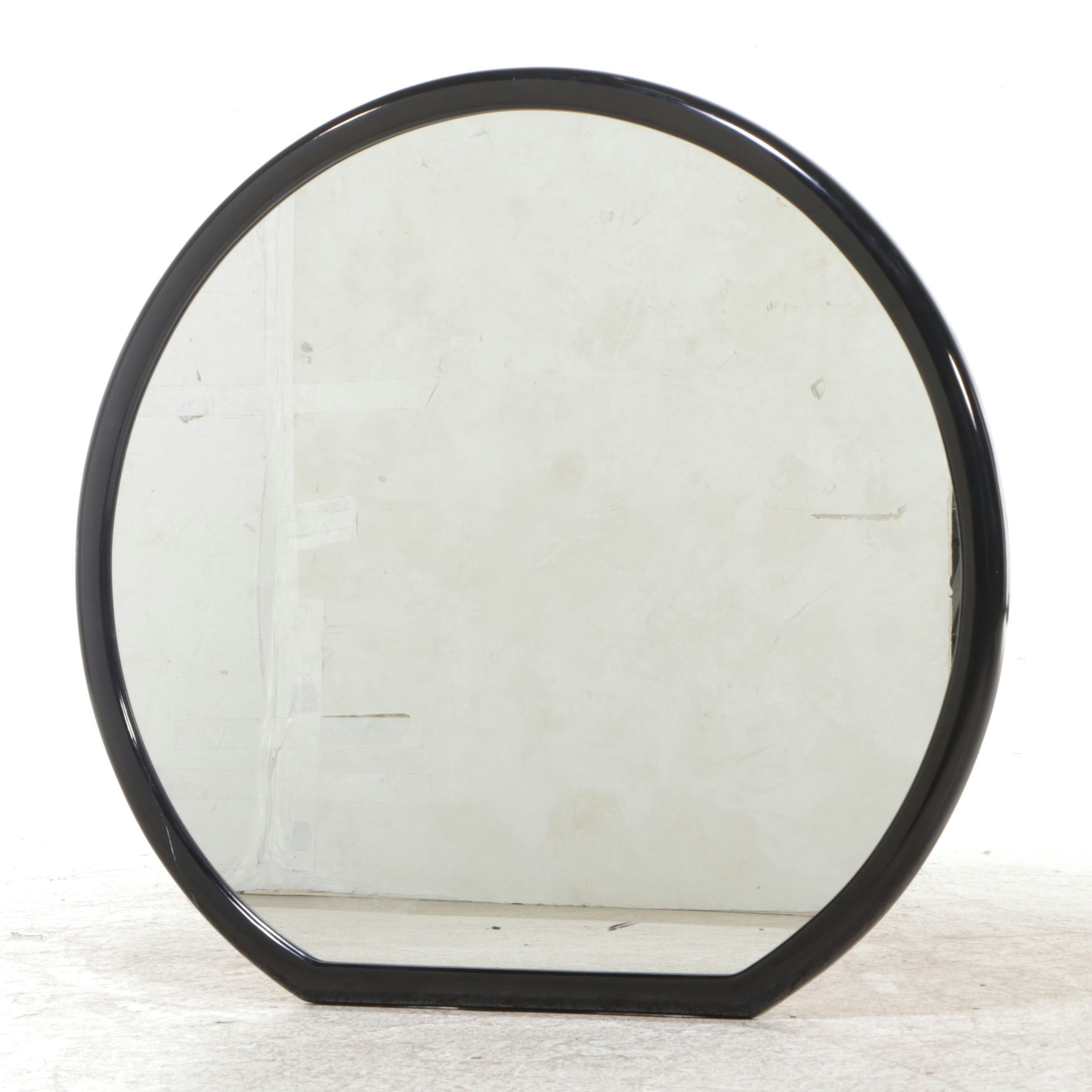 Modernist High-Gloss Black Lacquered and Burl Wood Dresser and Mirror