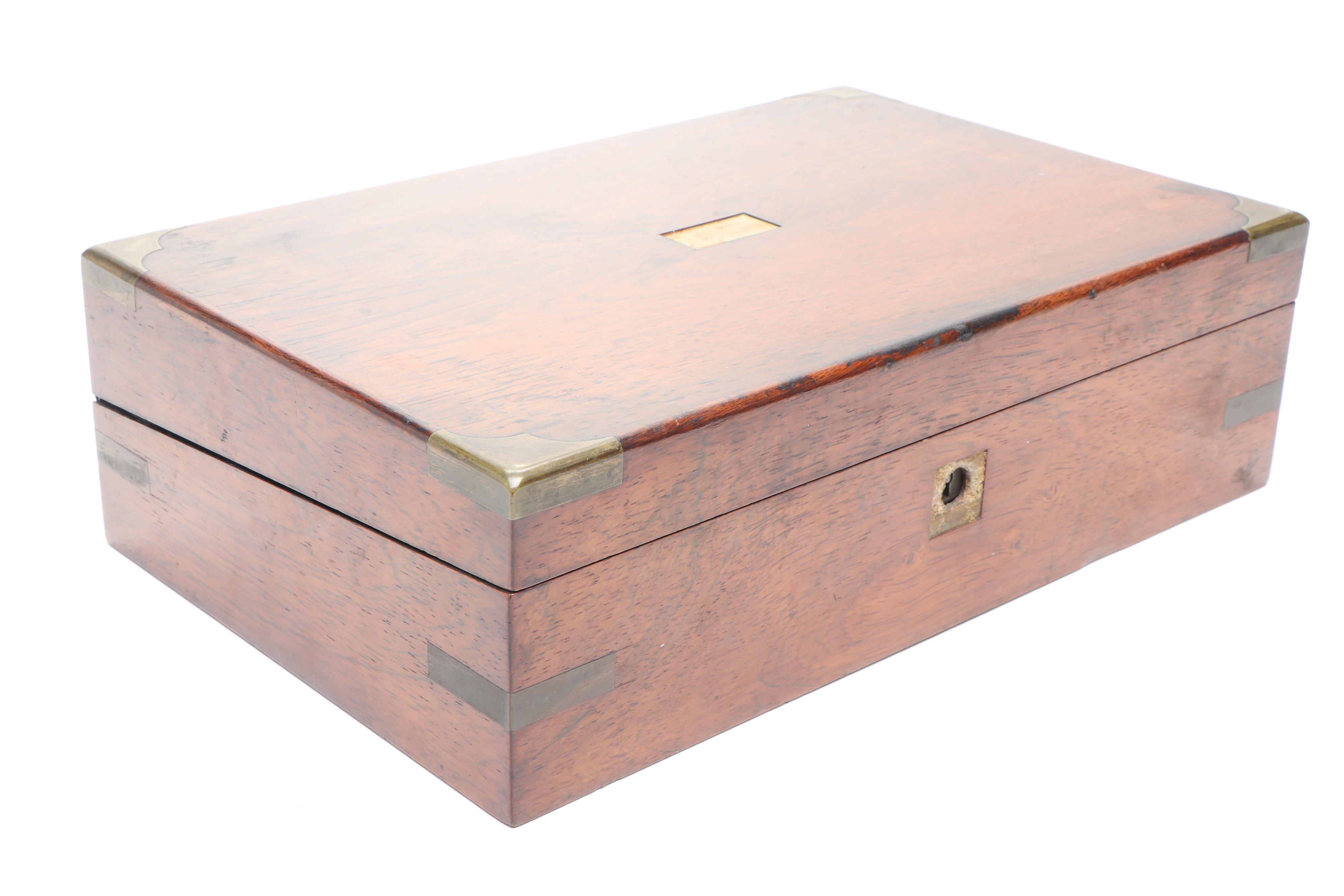 Victorian Rosewood and Brass Inlay Lap Desk, Mid to Late 19th Century