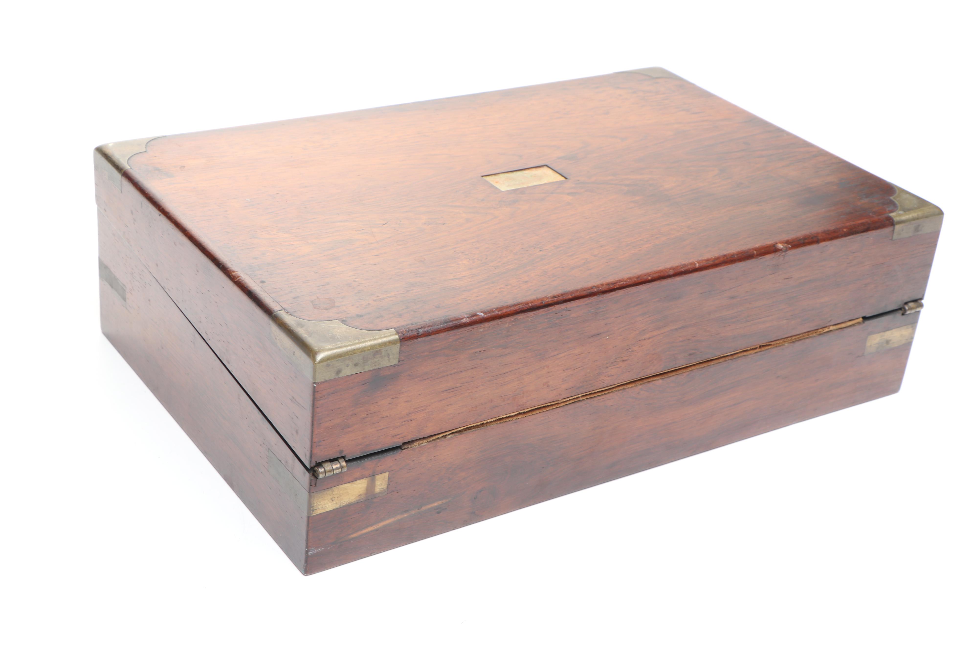 Victorian Rosewood and Brass Inlay Lap Desk, Mid to Late 19th Century