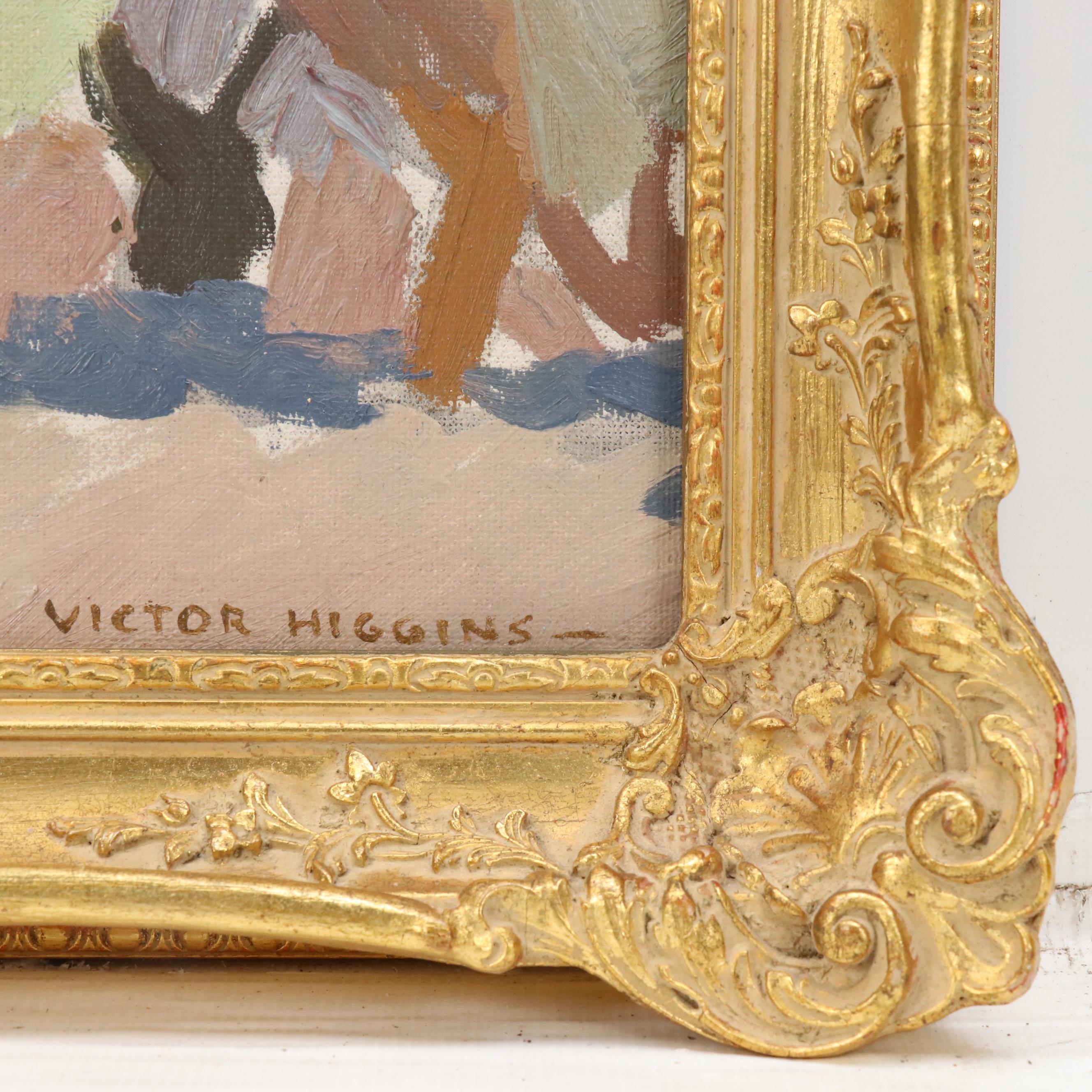 Victor Higgins Oil Painting of Taos Mountain and Stream, 1940s