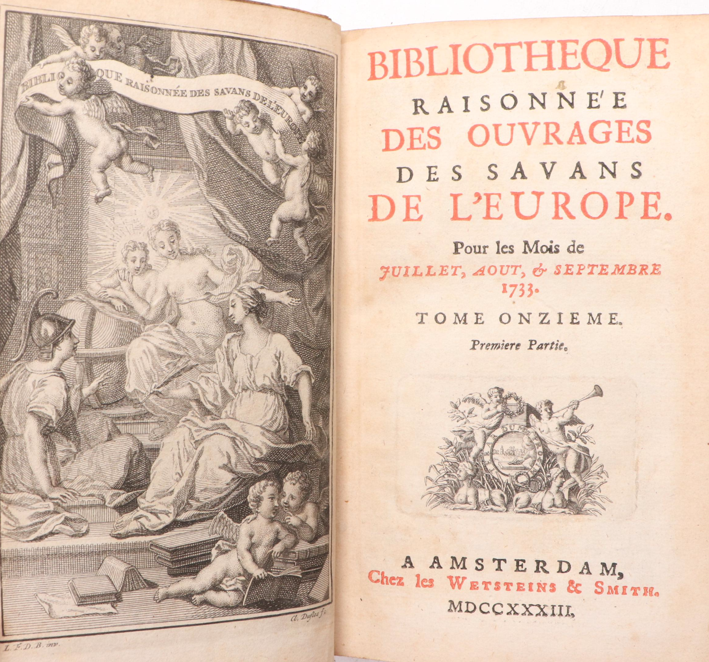 "Bibliothèque raisonnée des ouvrages des savans de l'Europe" Partial Set