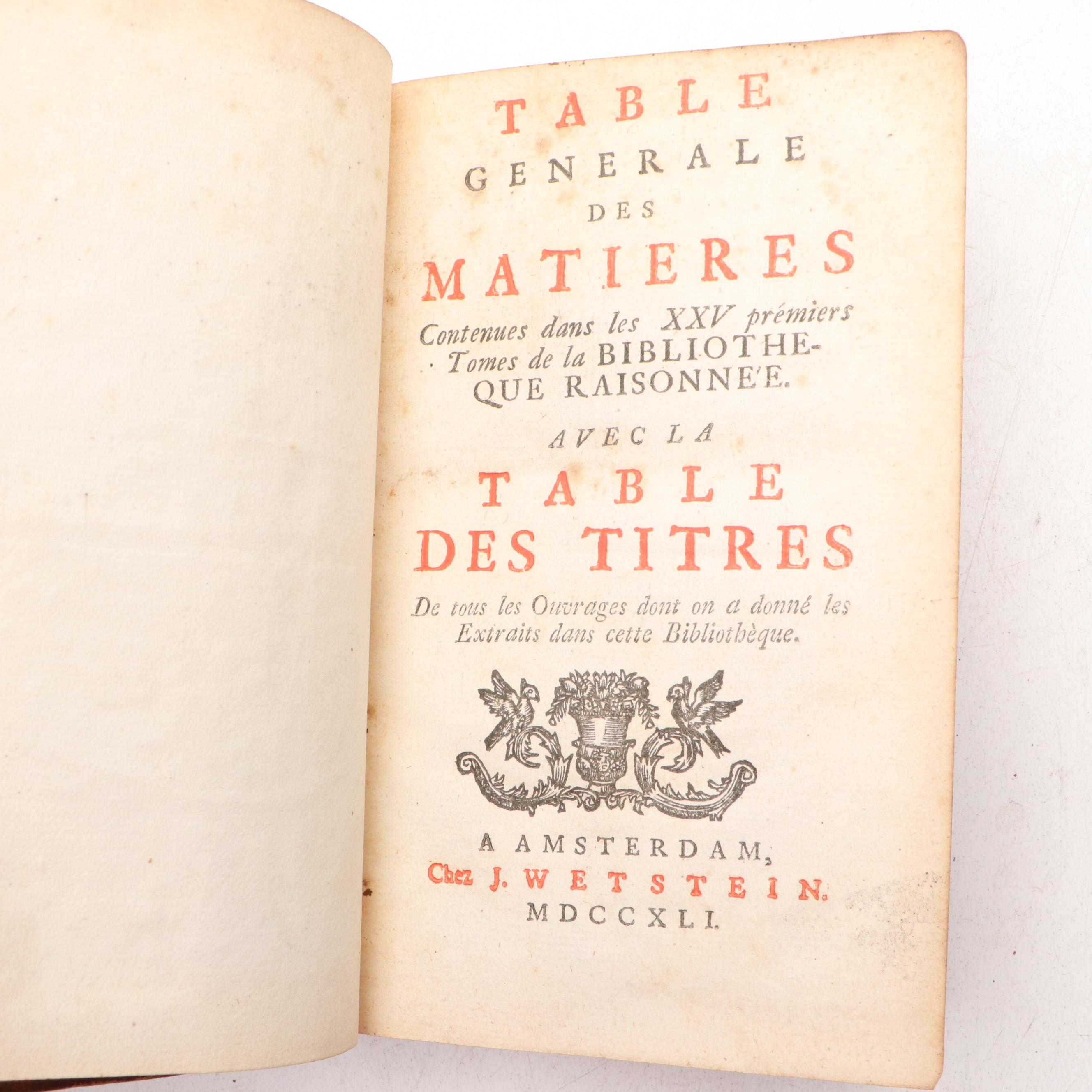 "Bibliothèque raisonnée des ouvrages des savans de l'Europe" Partial Set