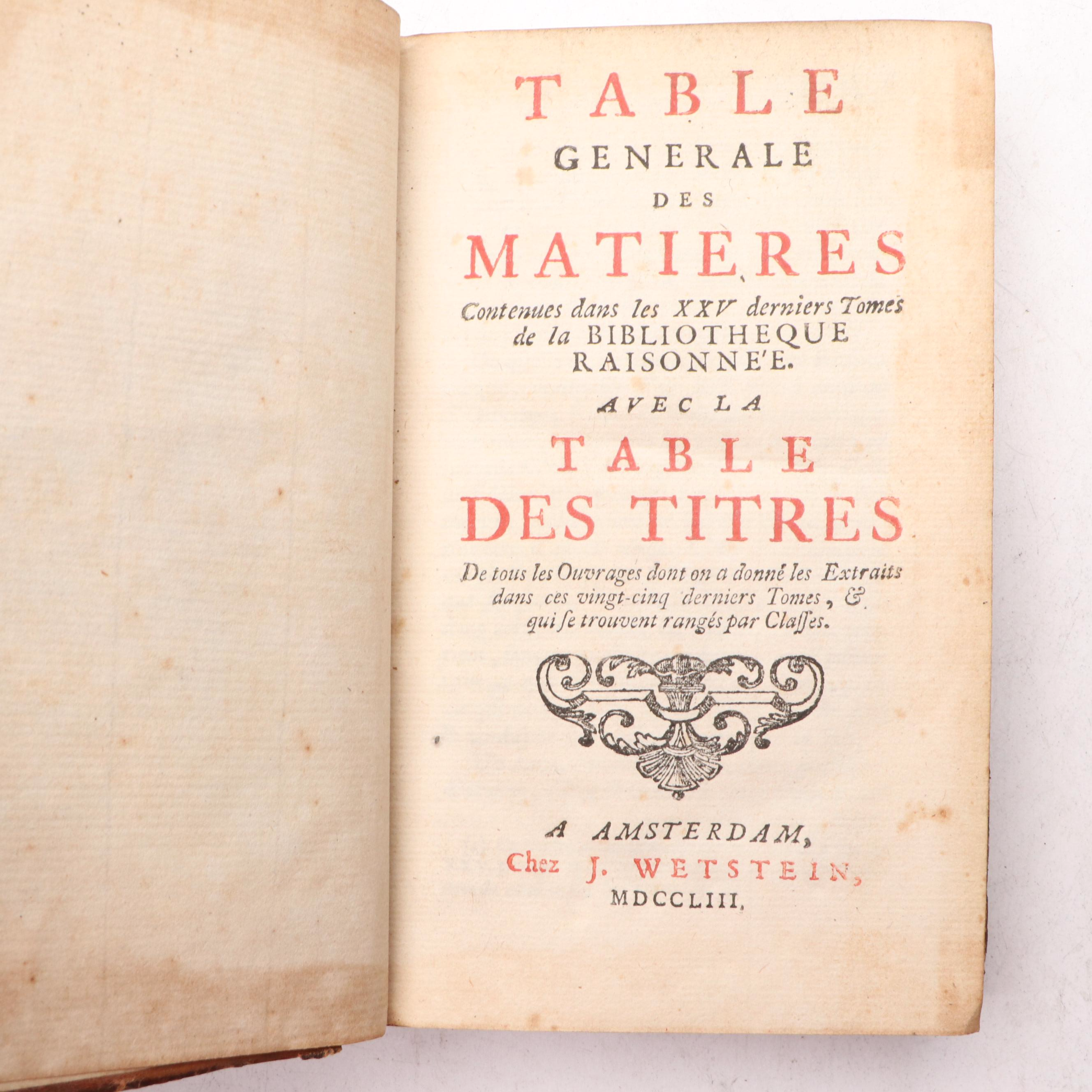 "Bibliothèque raisonnée des ouvrages des savans de l'Europe" Partial Set