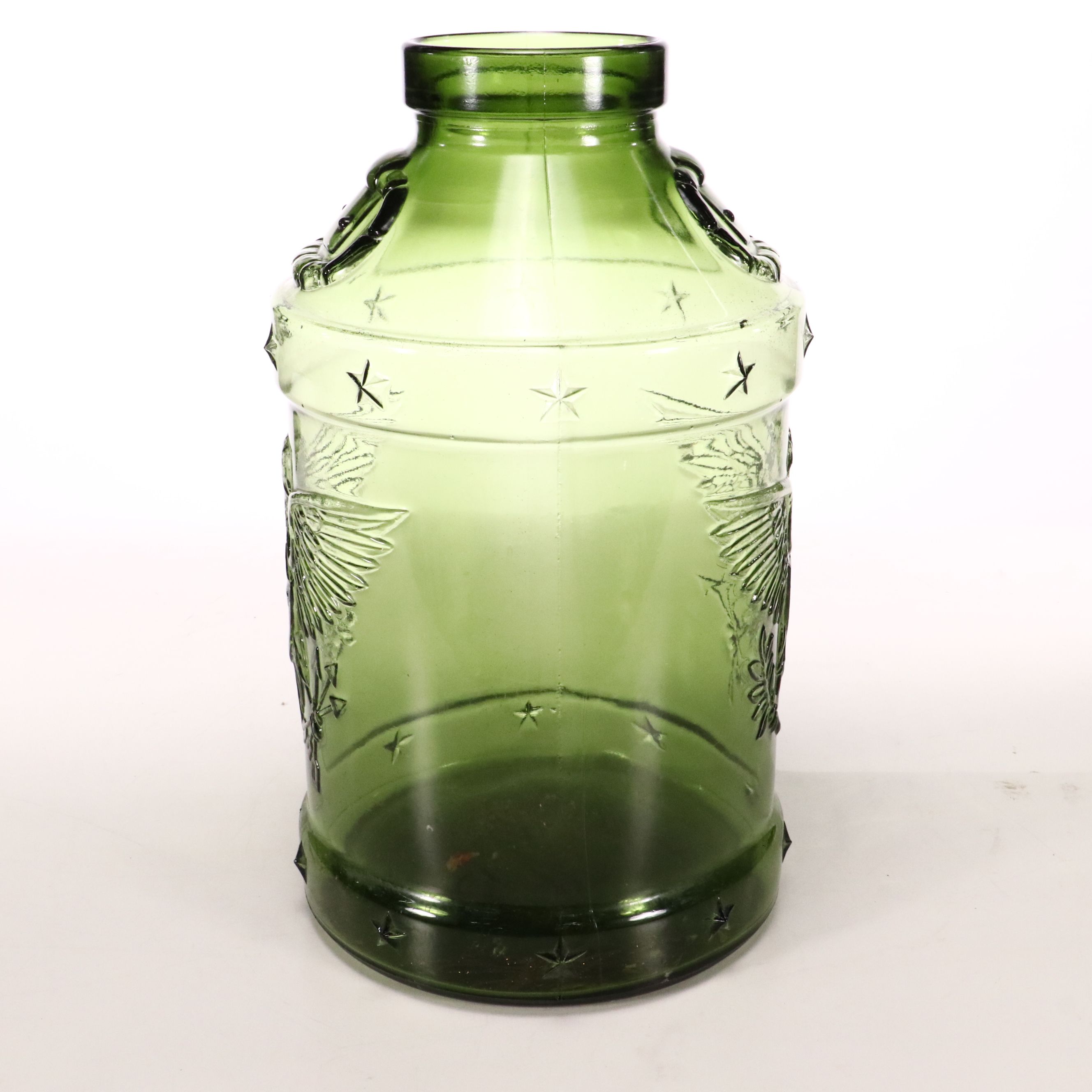Libbey Commemorative Embossed Eagle Green Glass Milk Jug, Late 20th Century