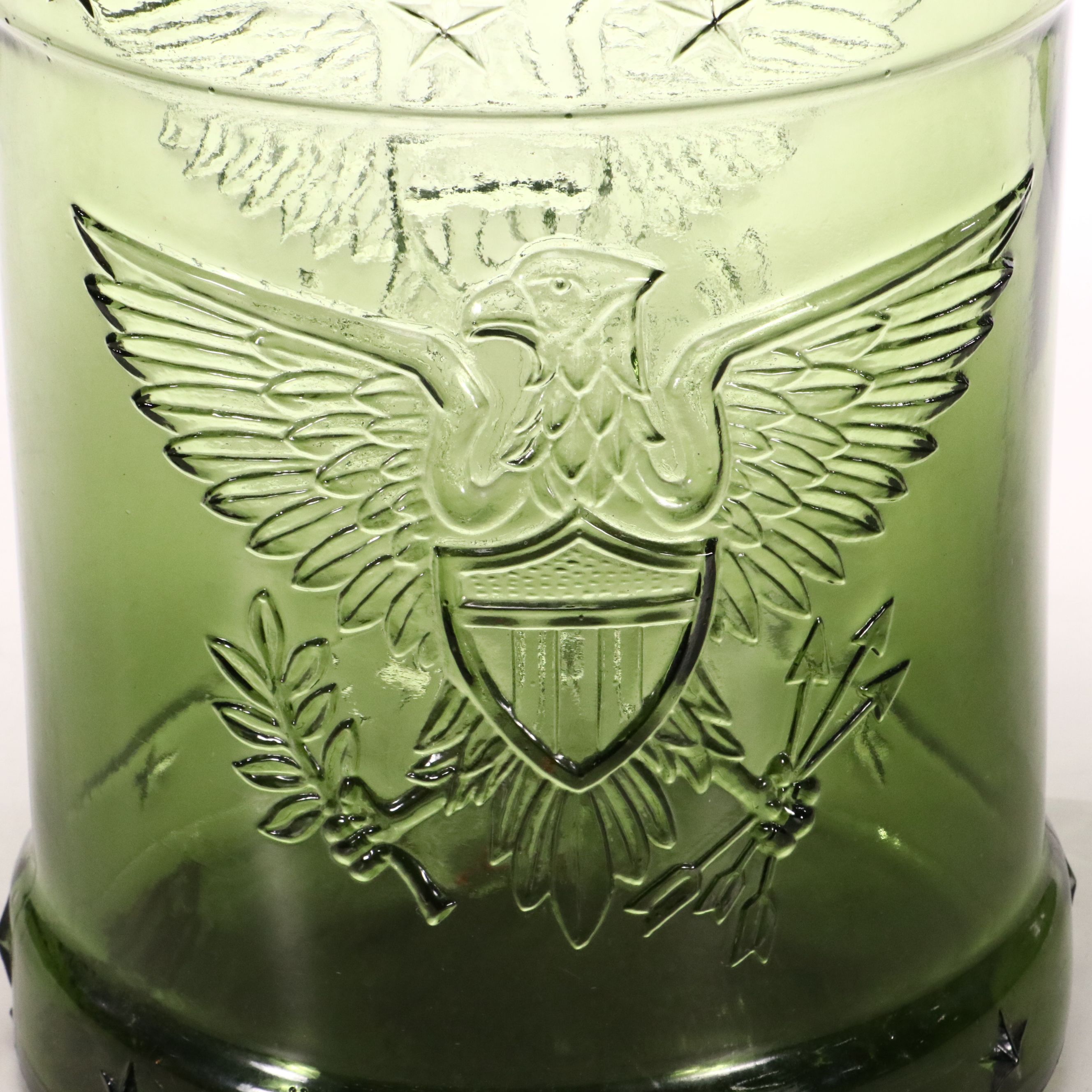 Libbey Commemorative Embossed Eagle Green Glass Milk Jug, Late 20th Century