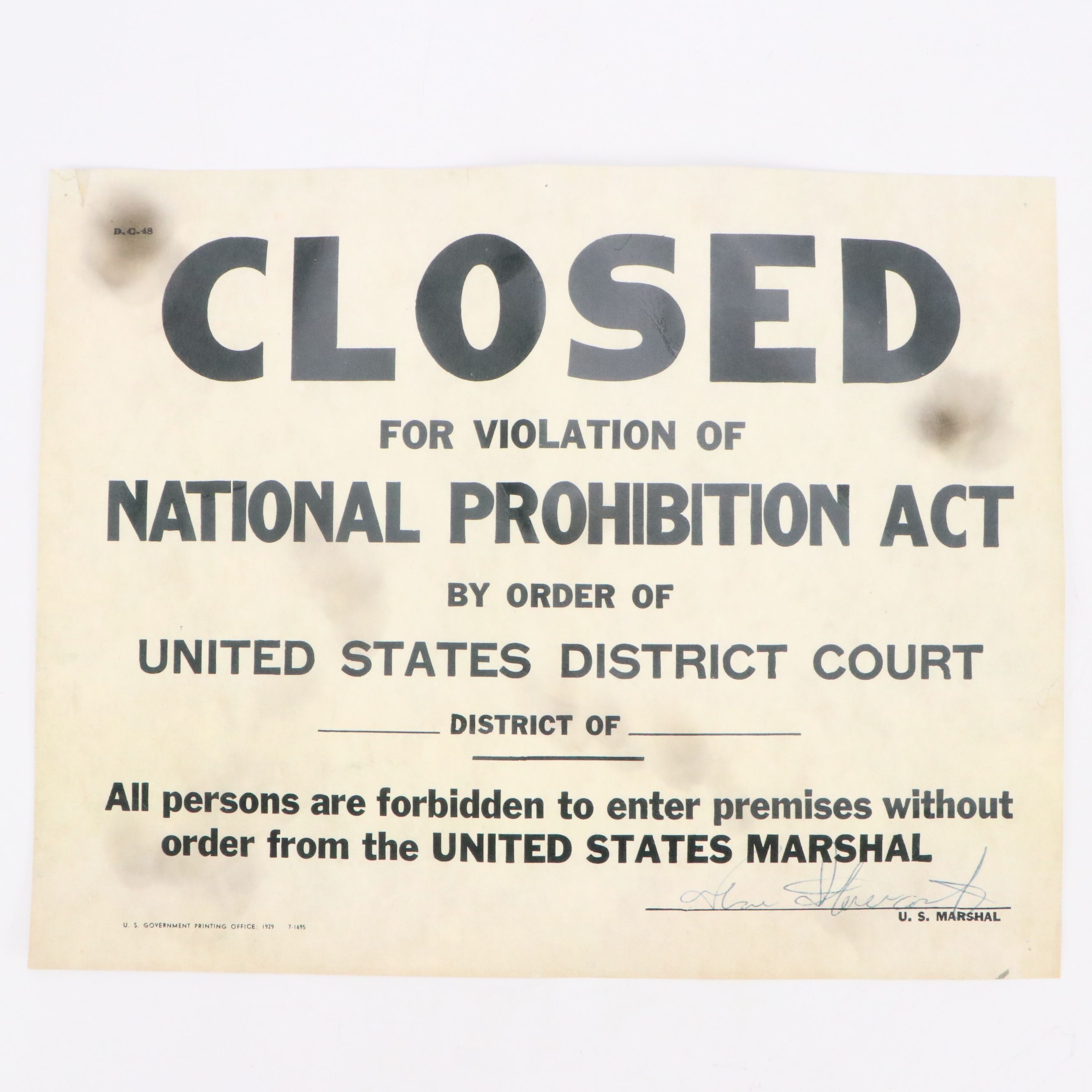 Prohibition Era Whisky Prescription Form with Reproduction Sign