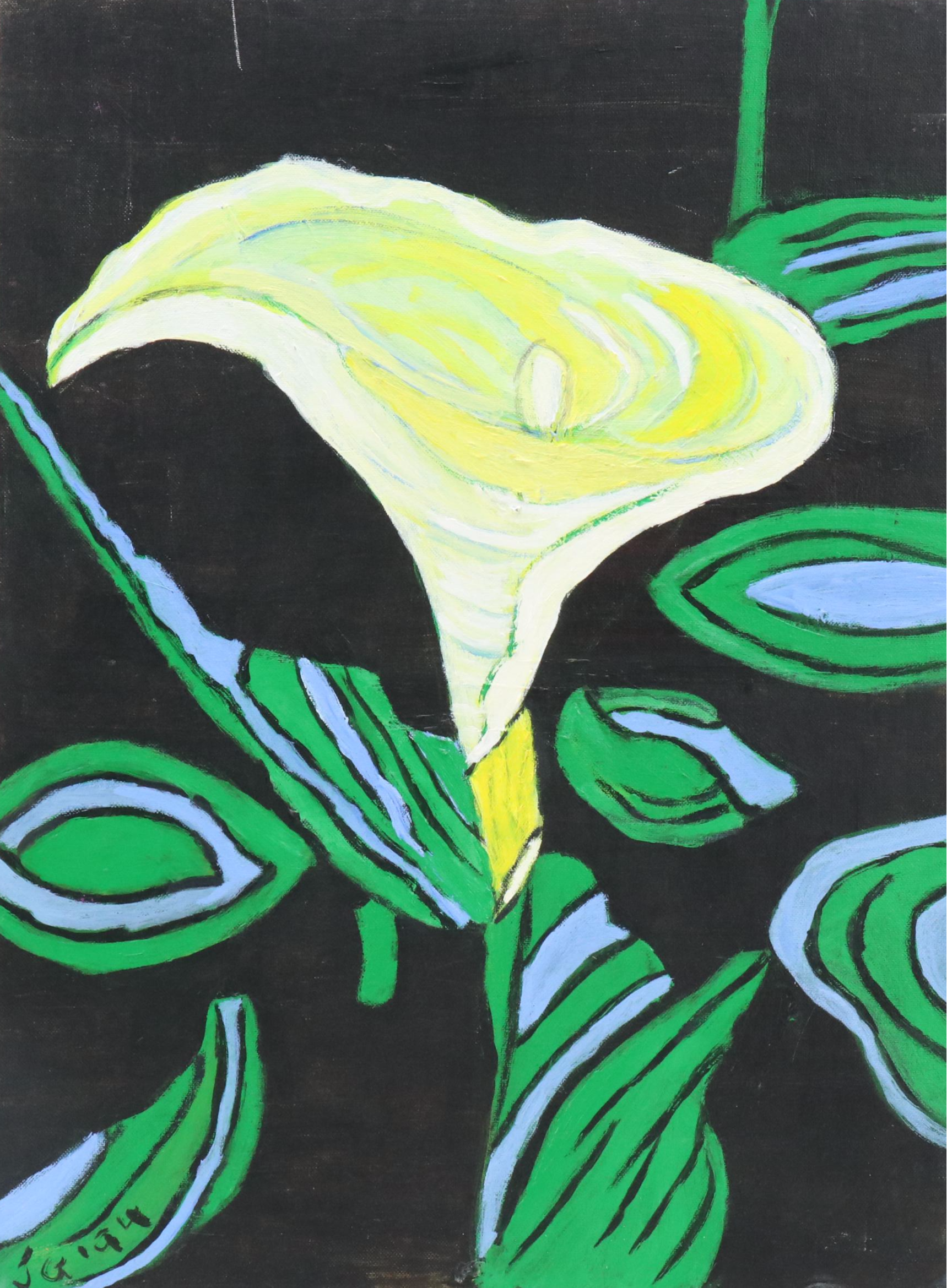 Janice Guttman Stylized Floral Acrylic Painting, 1994