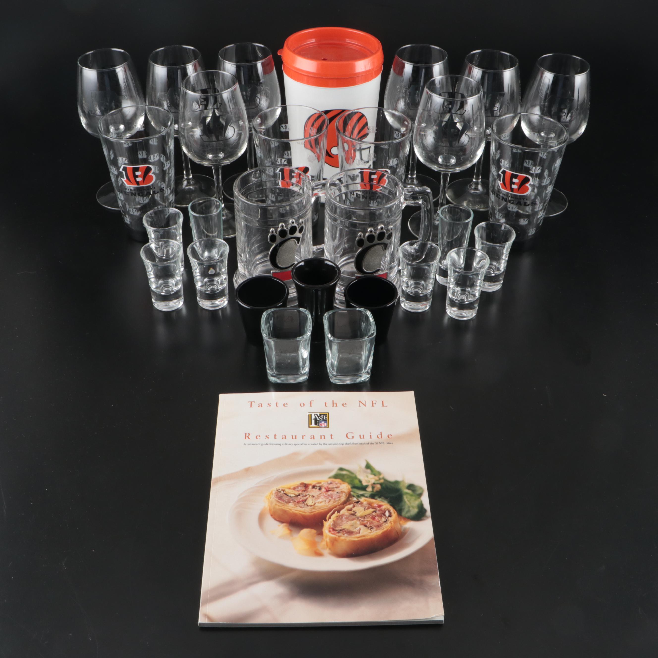 Cincinnati Bengals and Bearcats Beer and Wine Glasses with NFL Restaurant Guide