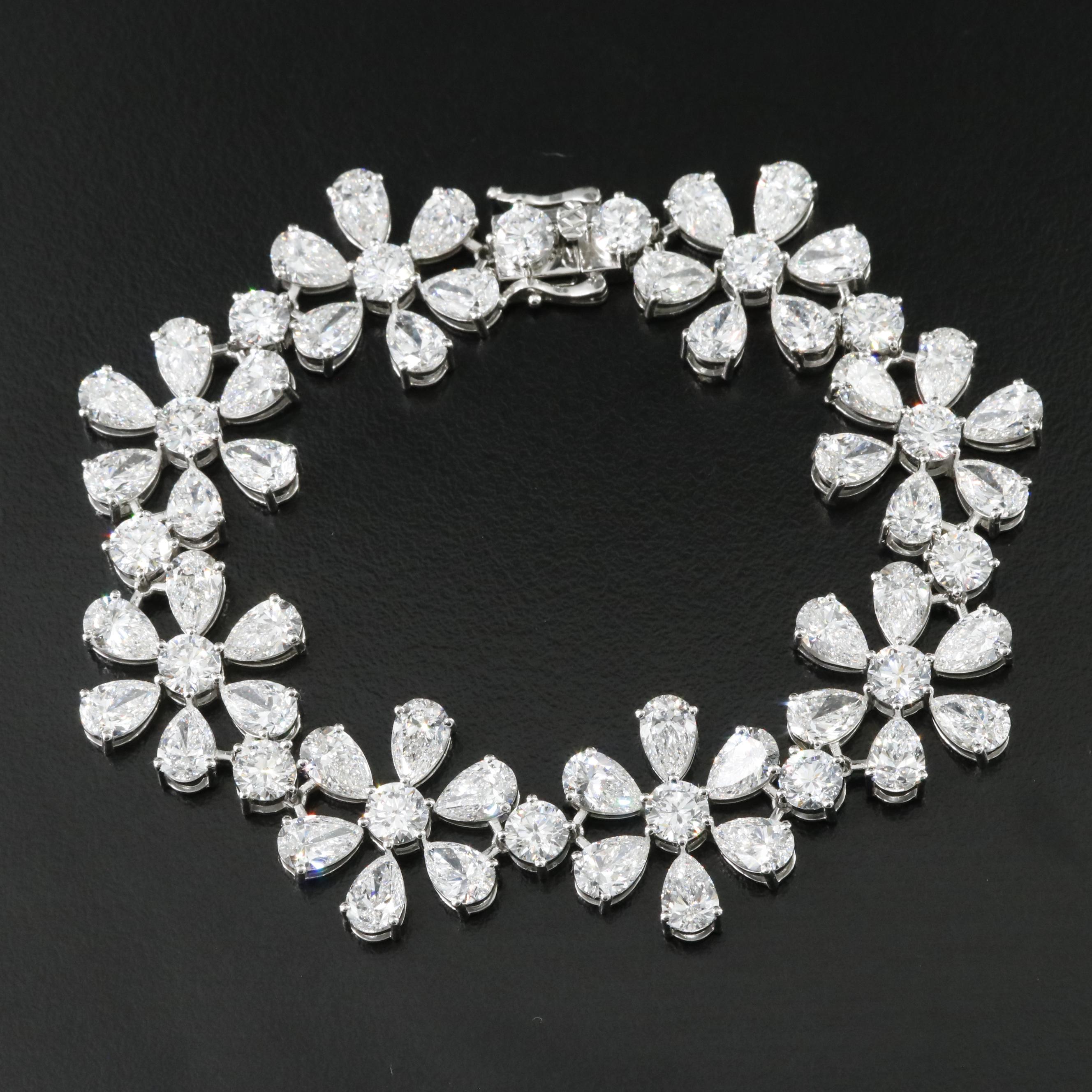 Platinum 33.96 CTW Lab Grown Diamond Flower Bracelet