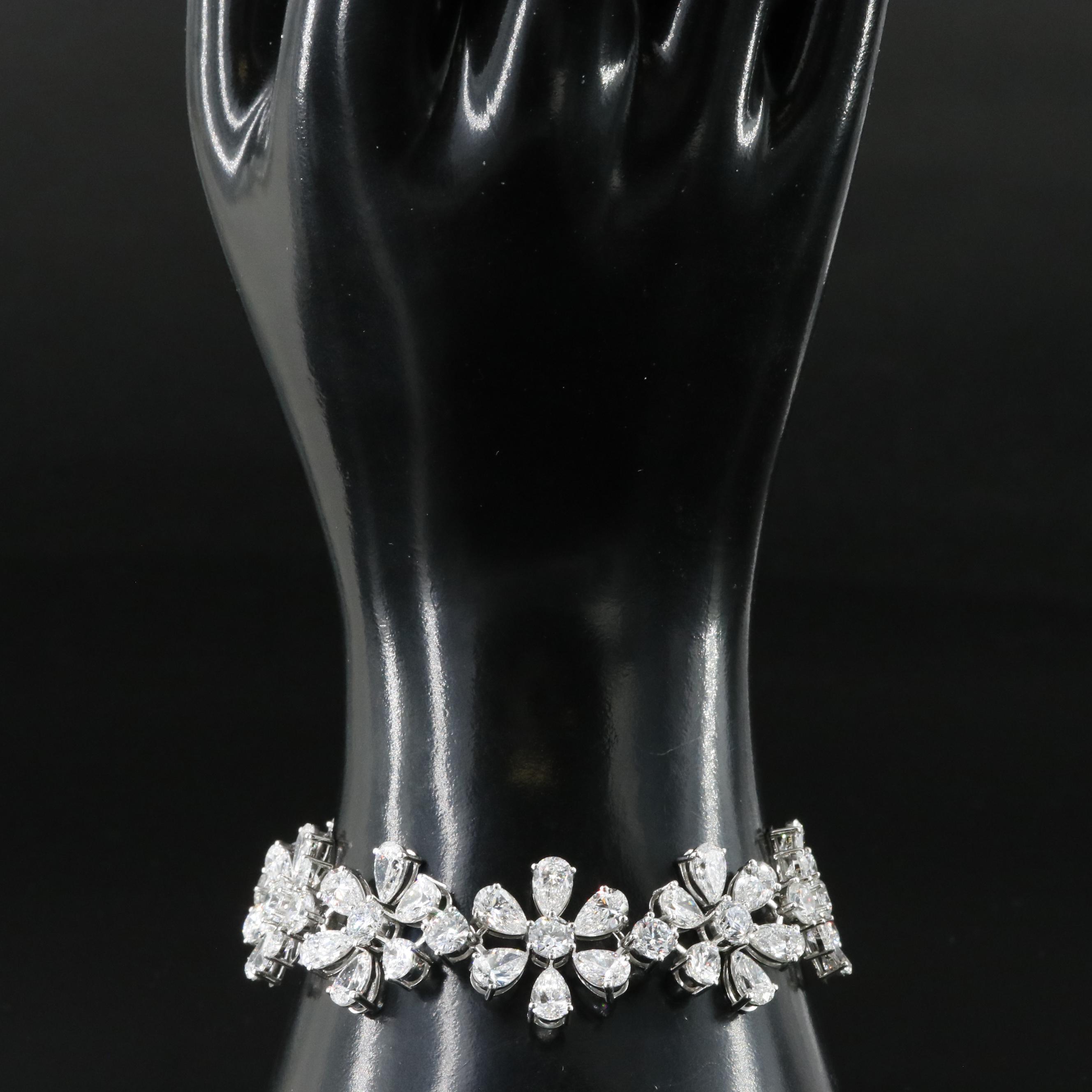 Platinum 33.96 CTW Lab Grown Diamond Flower Bracelet