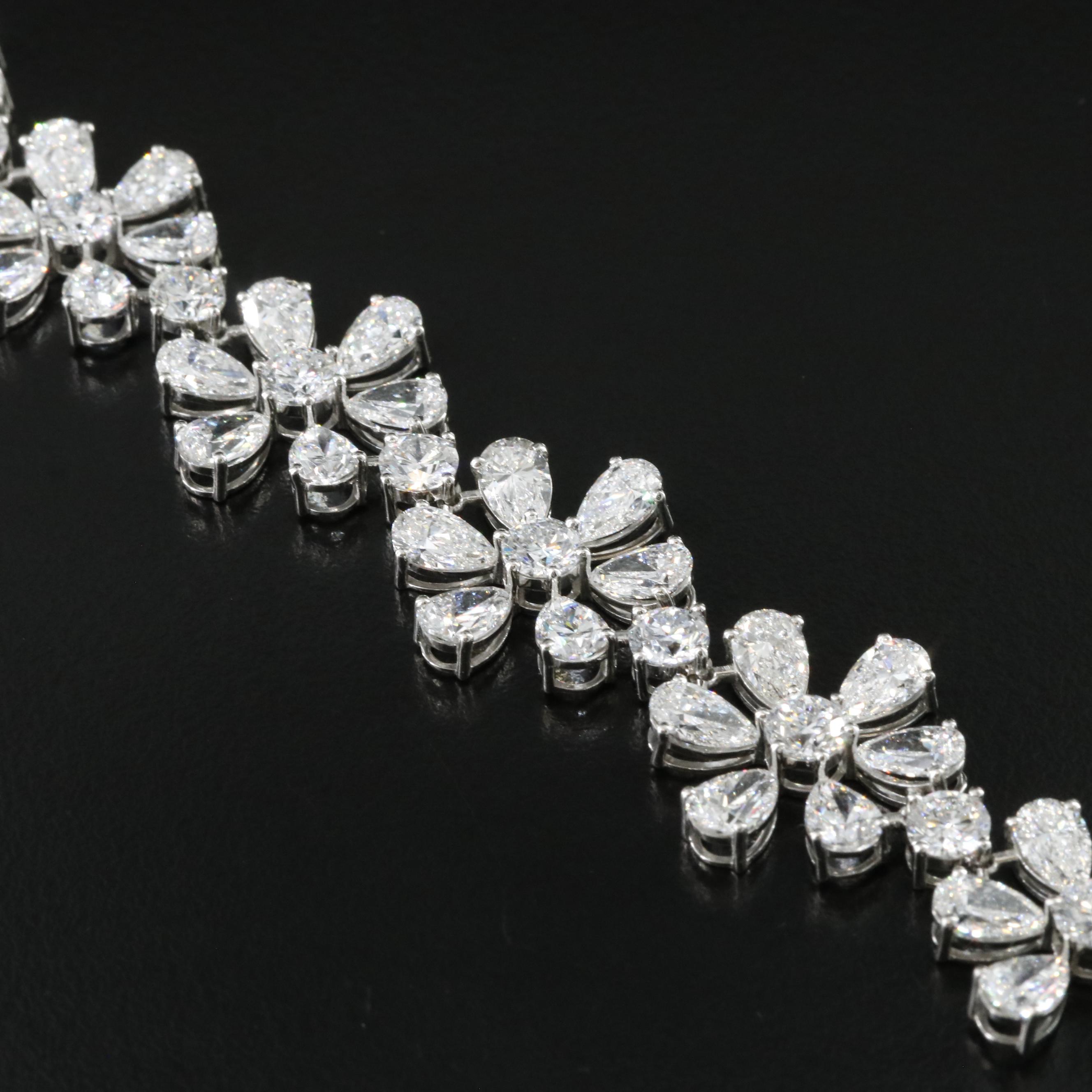 Platinum 33.96 CTW Lab Grown Diamond Flower Bracelet