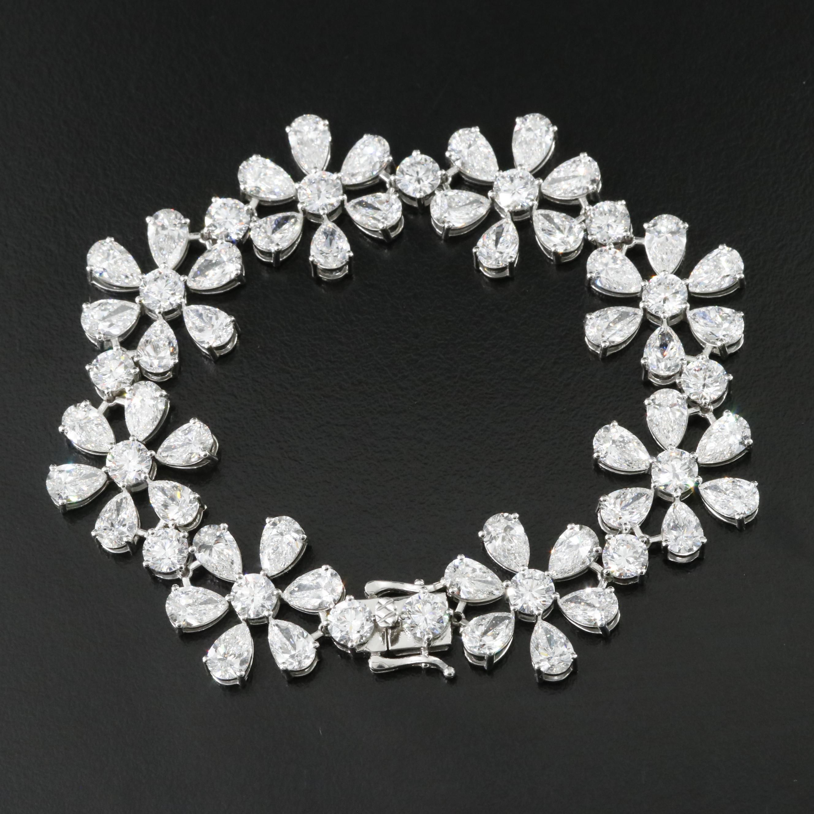Platinum 33.96 CTW Lab Grown Diamond Flower Bracelet