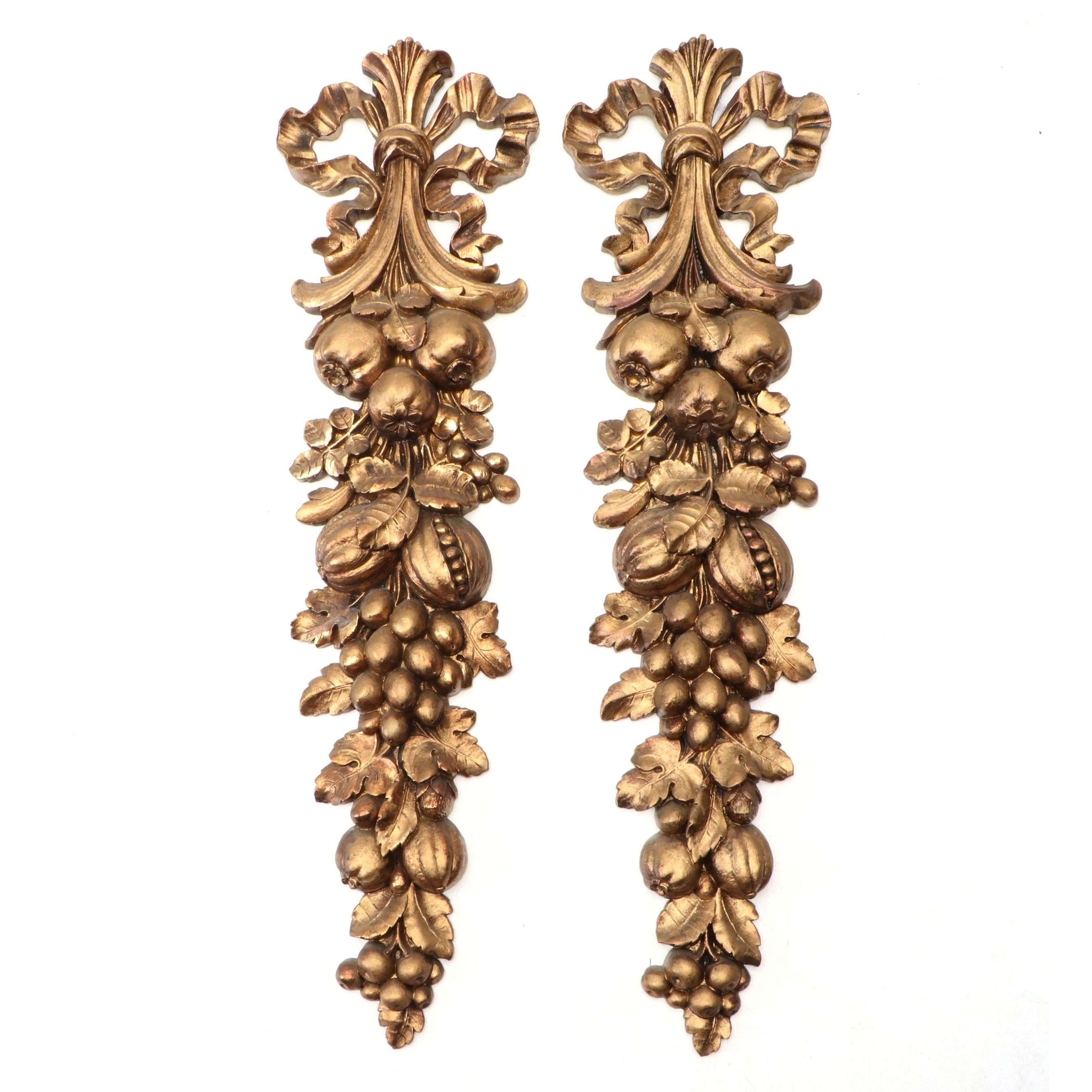 Syroco Hollywood Regency Gilt Finished Wood Fruit Wall Hangings