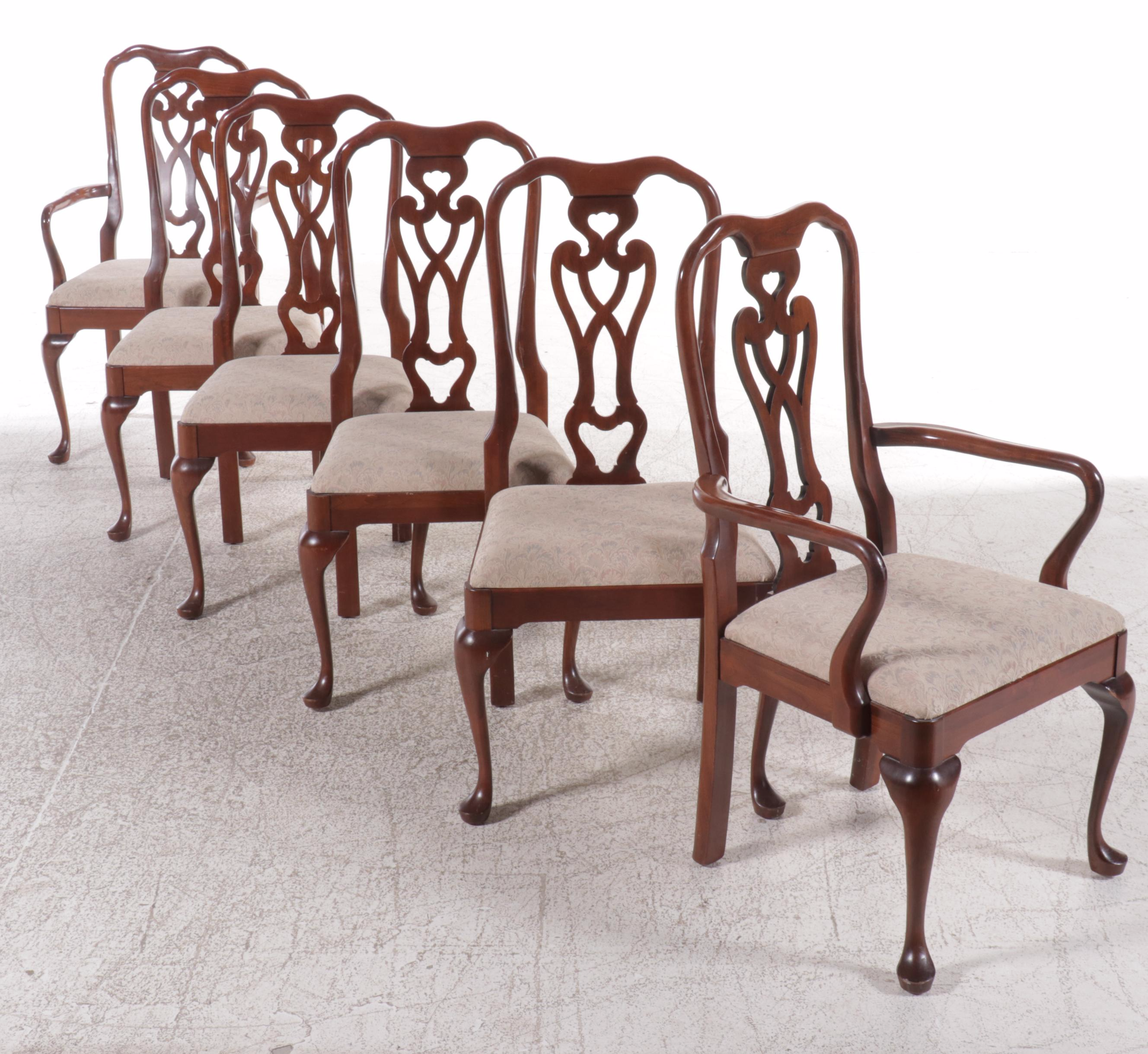 Queen Anne Style Mahogany Two-Pedestal Dining Table with Six Chairs