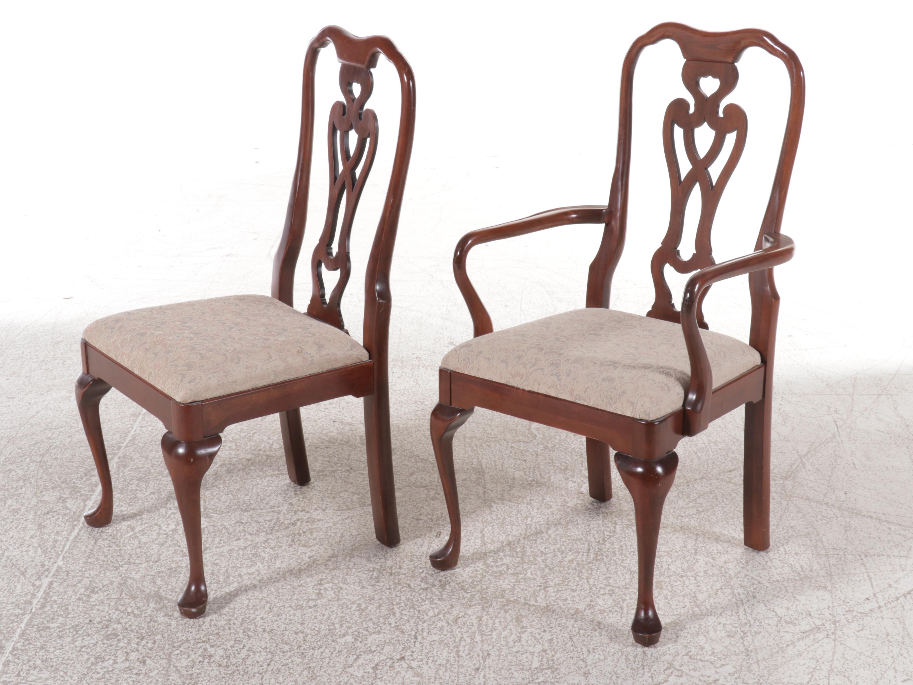 Queen Anne Style Mahogany Two-Pedestal Dining Table with Six Chairs