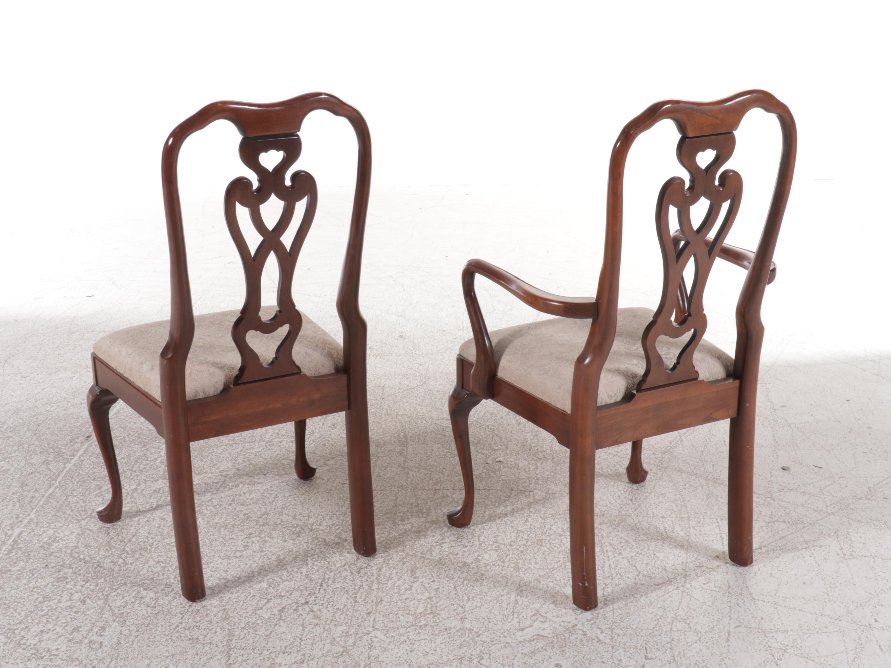 Queen Anne Style Mahogany Two-Pedestal Dining Table with Six Chairs