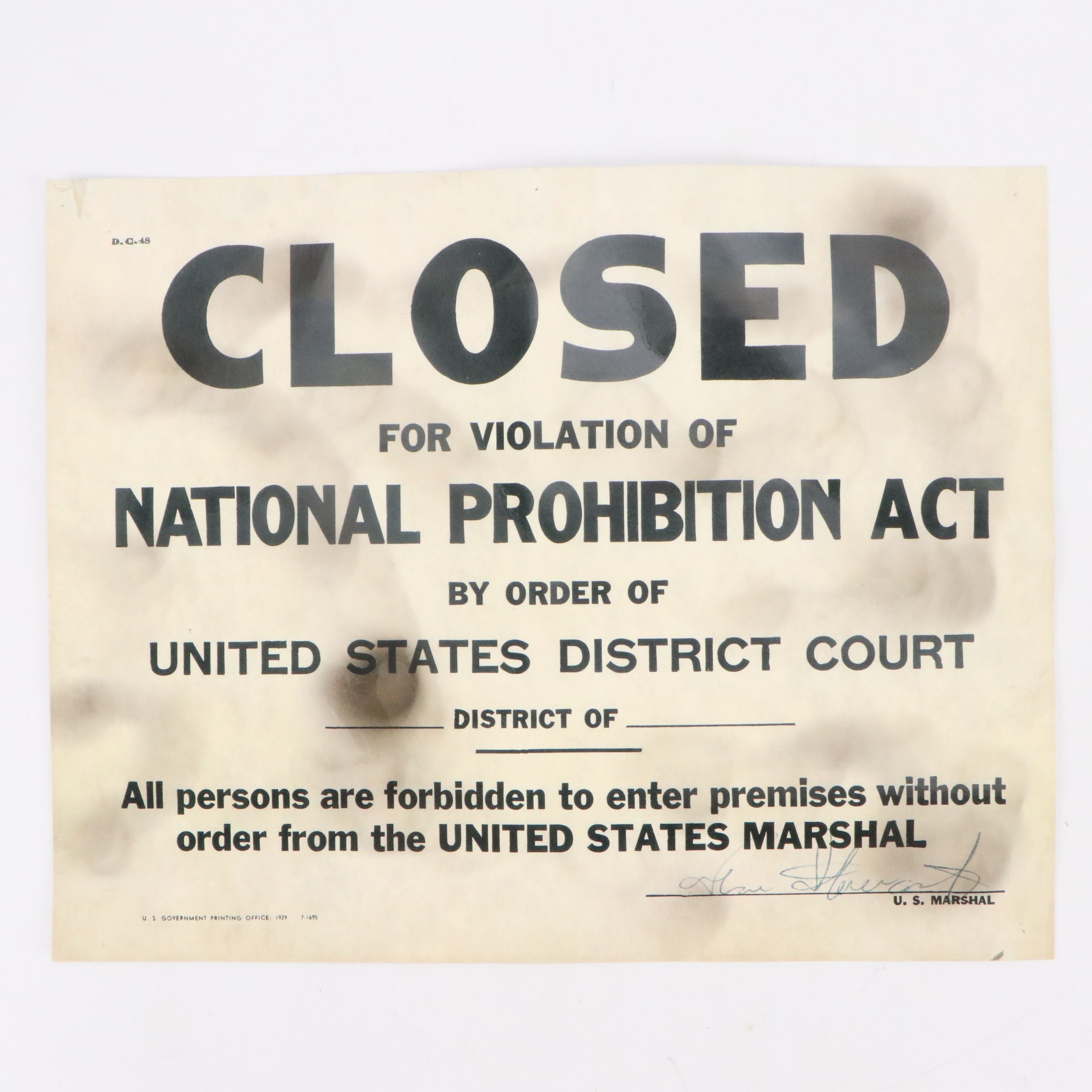 Prohibition Era Whisky Prescription Form with Reproduction Sign