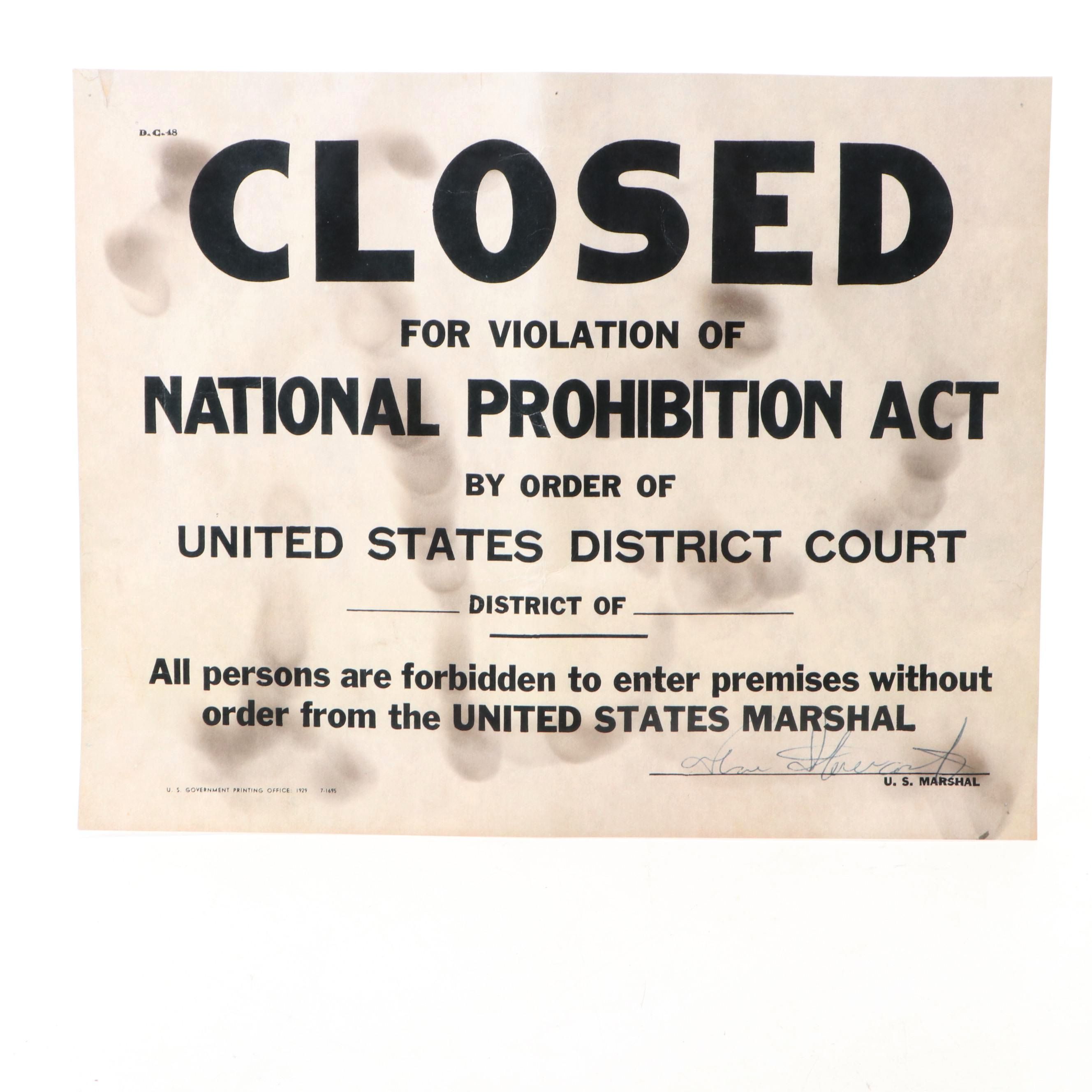 Prohibition Era Whisky Prescription Form with Reproduction Sign