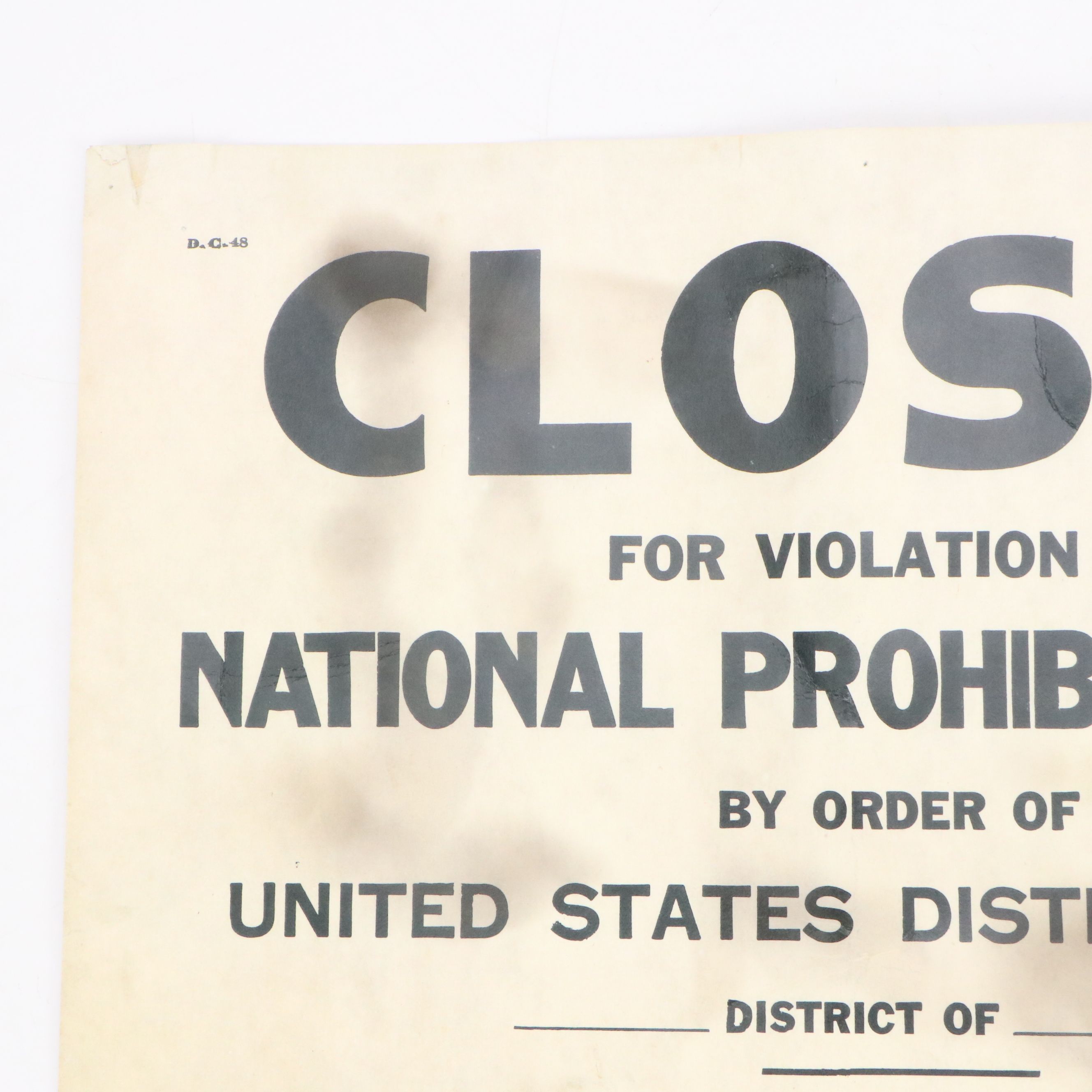 Prohibition Era Whisky Prescription Form with Reproduction Sign