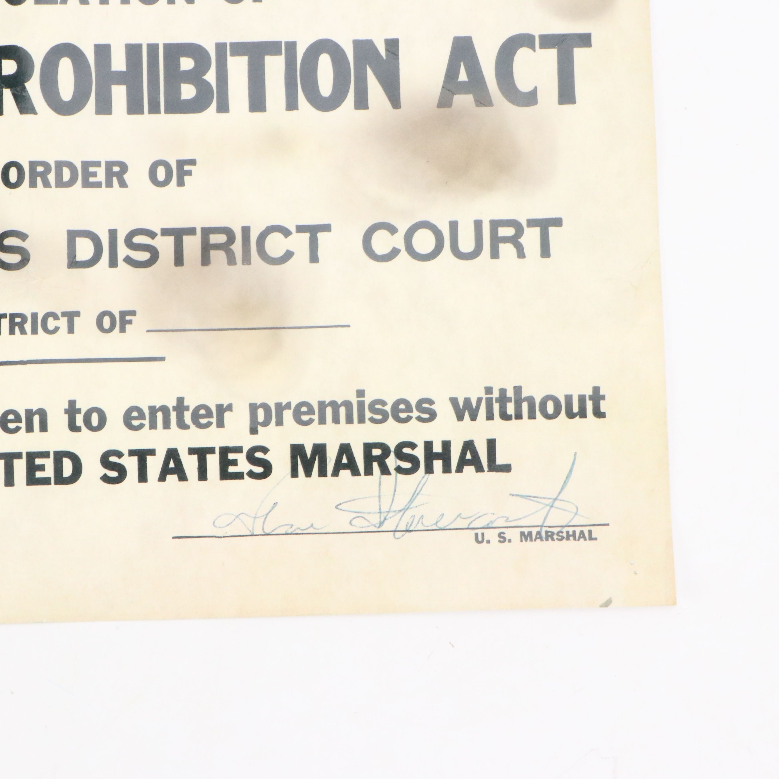 Prohibition Era Whisky Prescription Form with Reproduction Sign