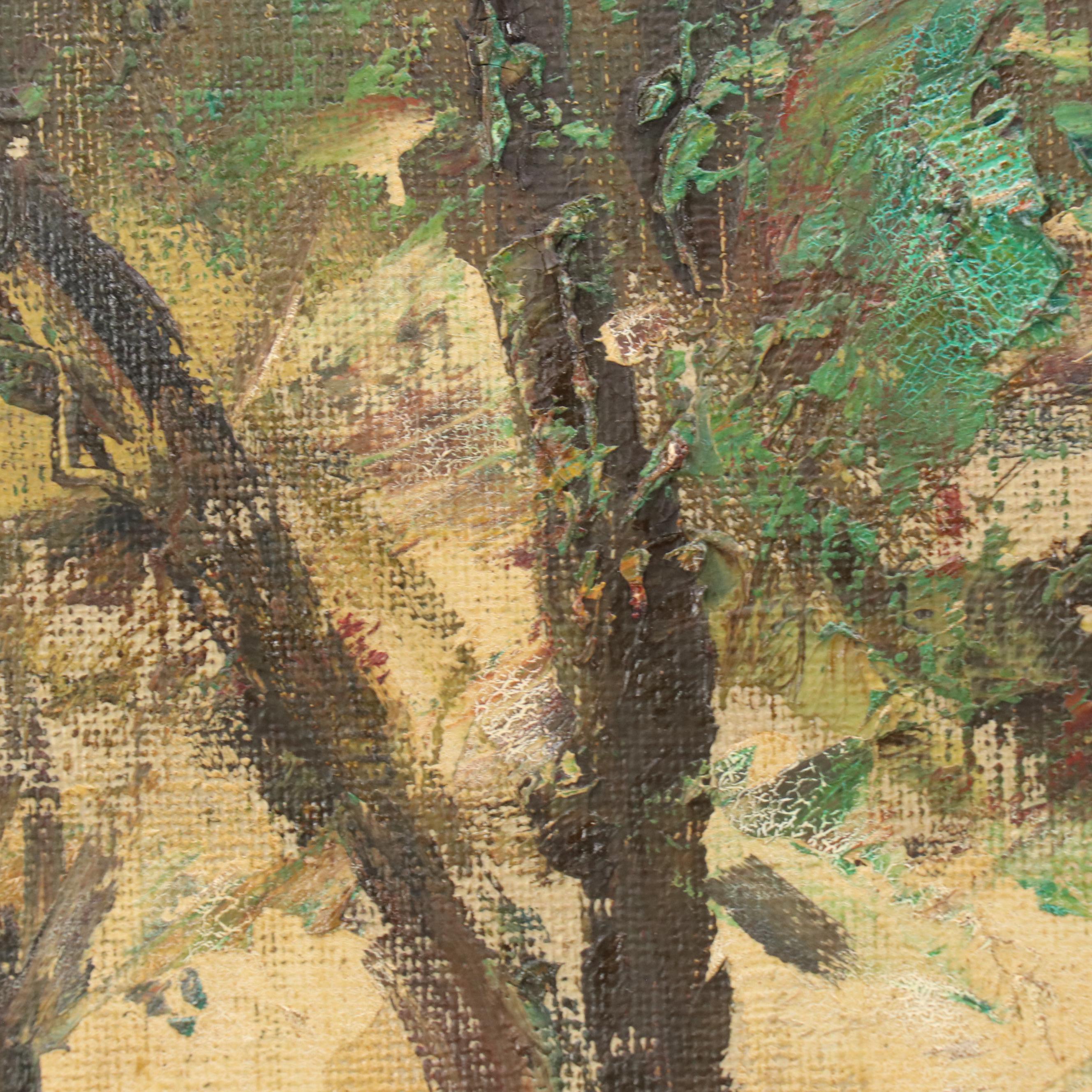 Bela DeTirefort Impasto Oil Painting of Carriage and Tree, 20th C.