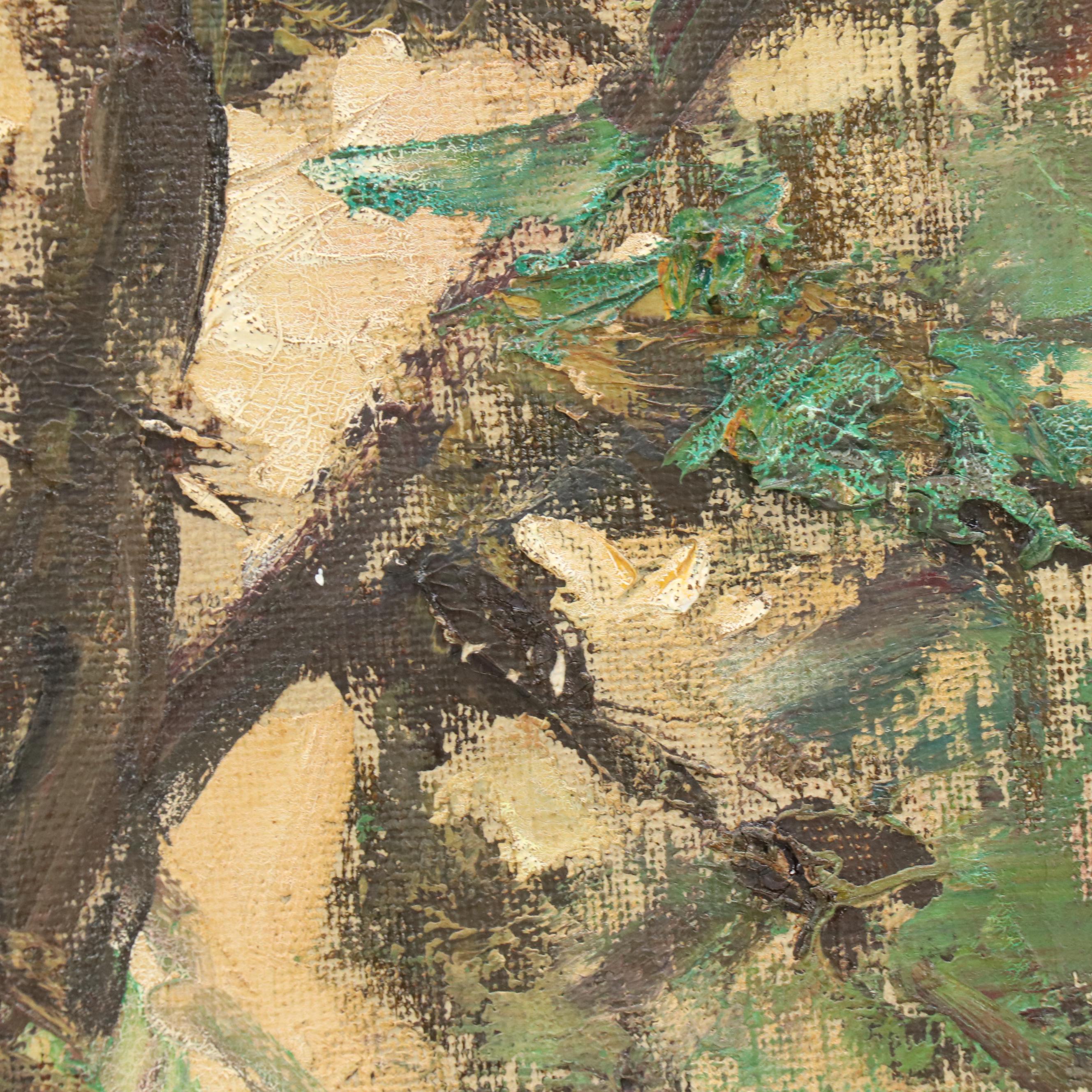 Bela DeTirefort Impasto Oil Painting of Carriage and Tree, 20th C.