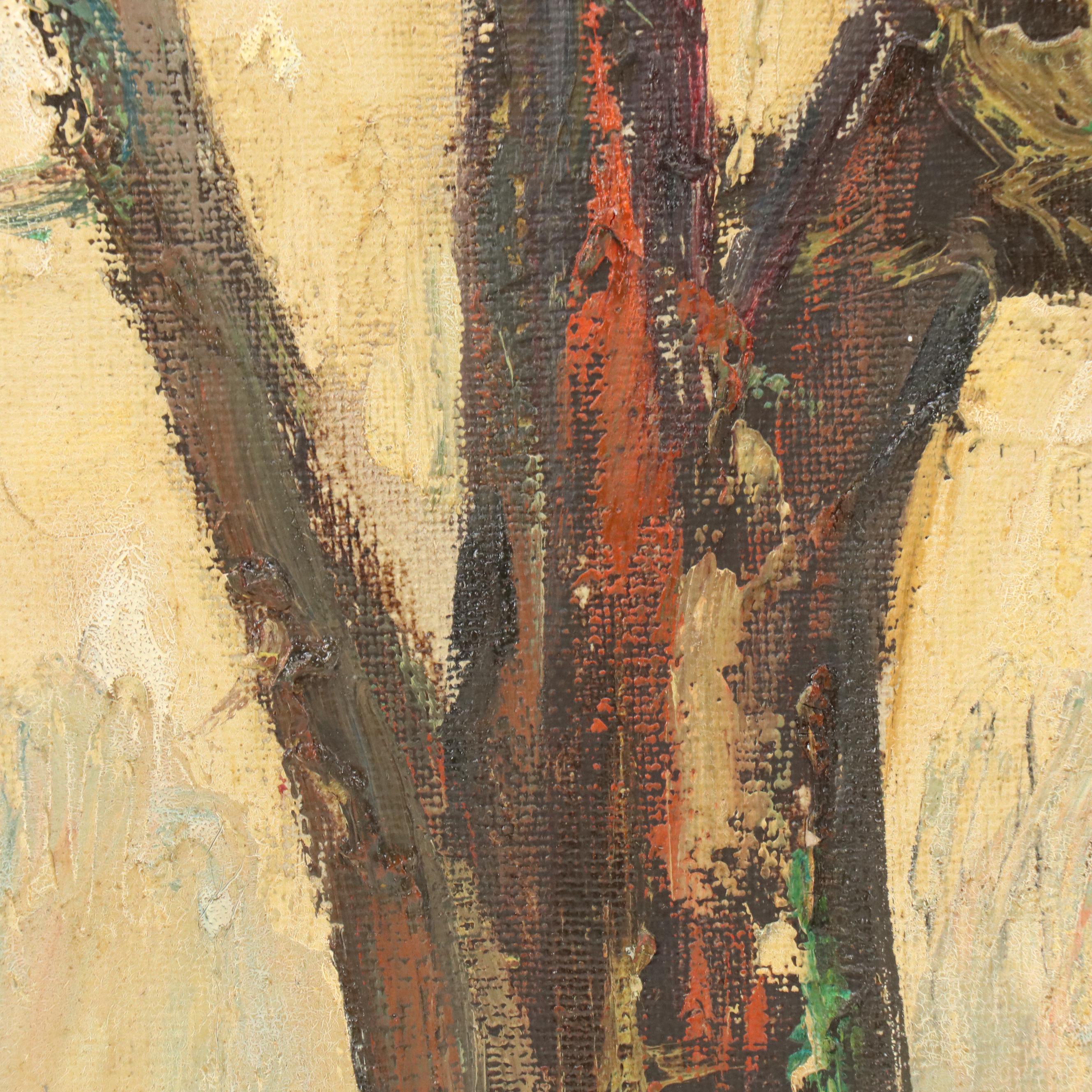 Bela DeTirefort Impasto Oil Painting of Carriage and Tree, 20th C.