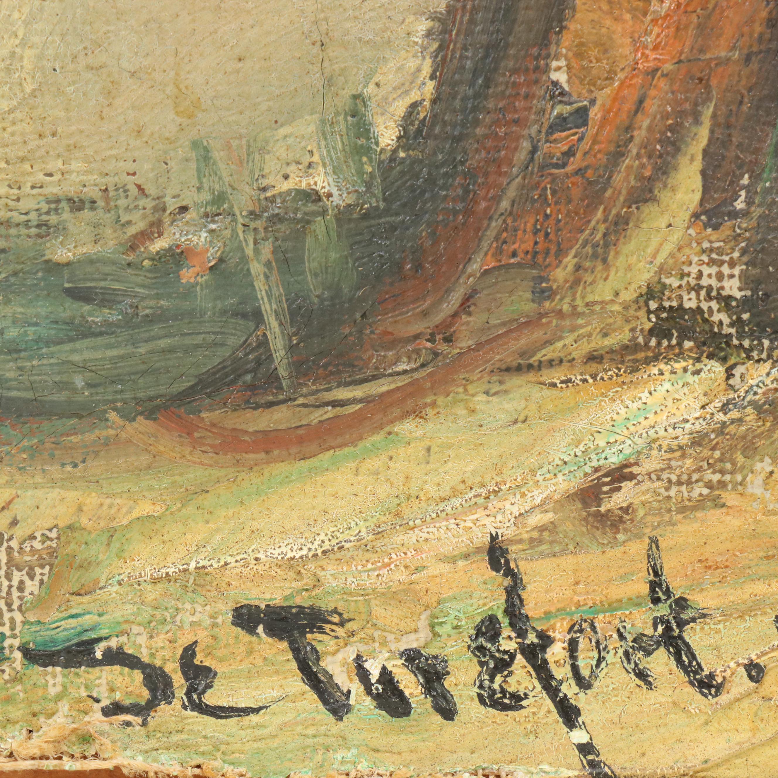 Bela DeTirefort Impasto Oil Painting of Carriage and Tree, 20th C.