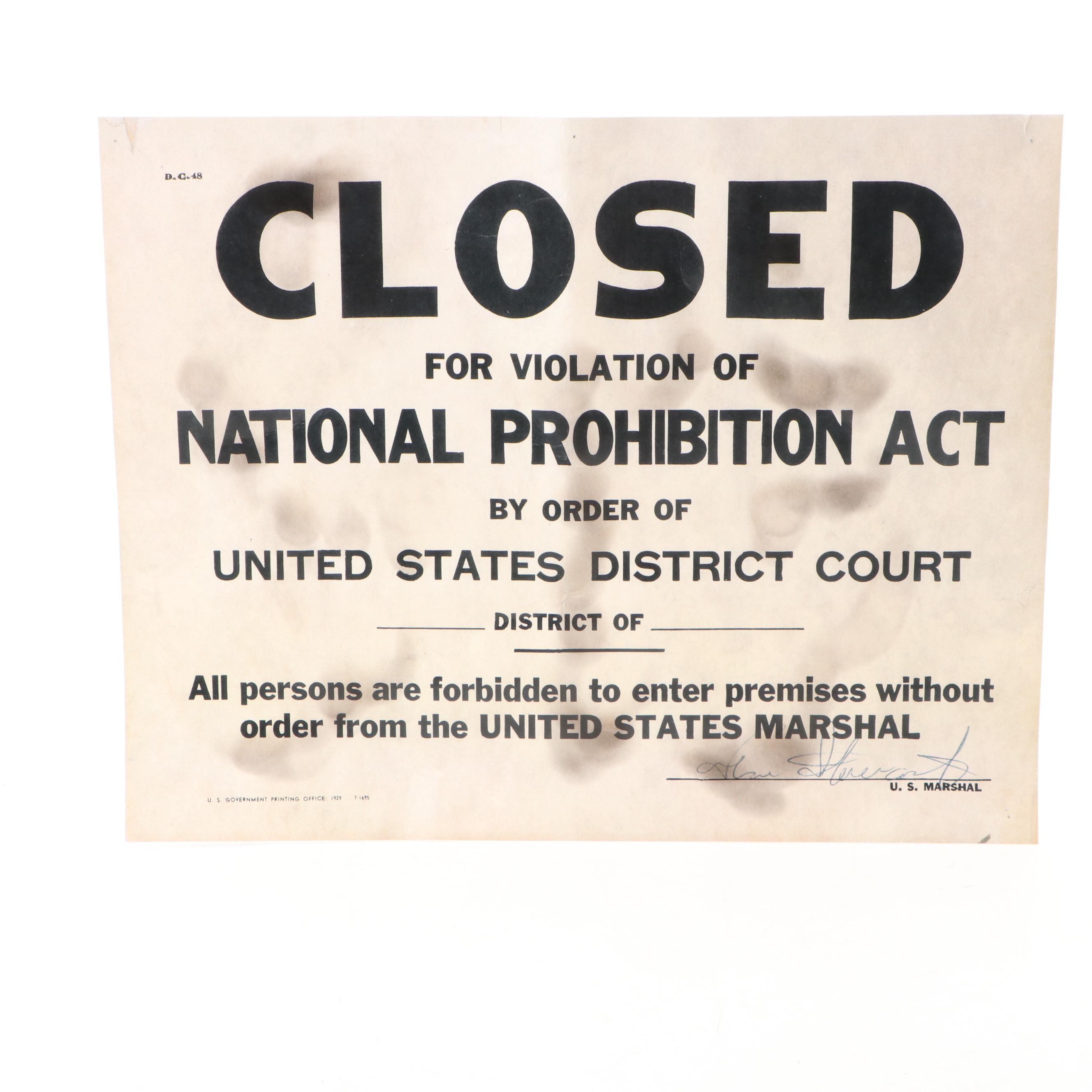 Prohibition Era Whisky Prescription Form with Reproduction Sign