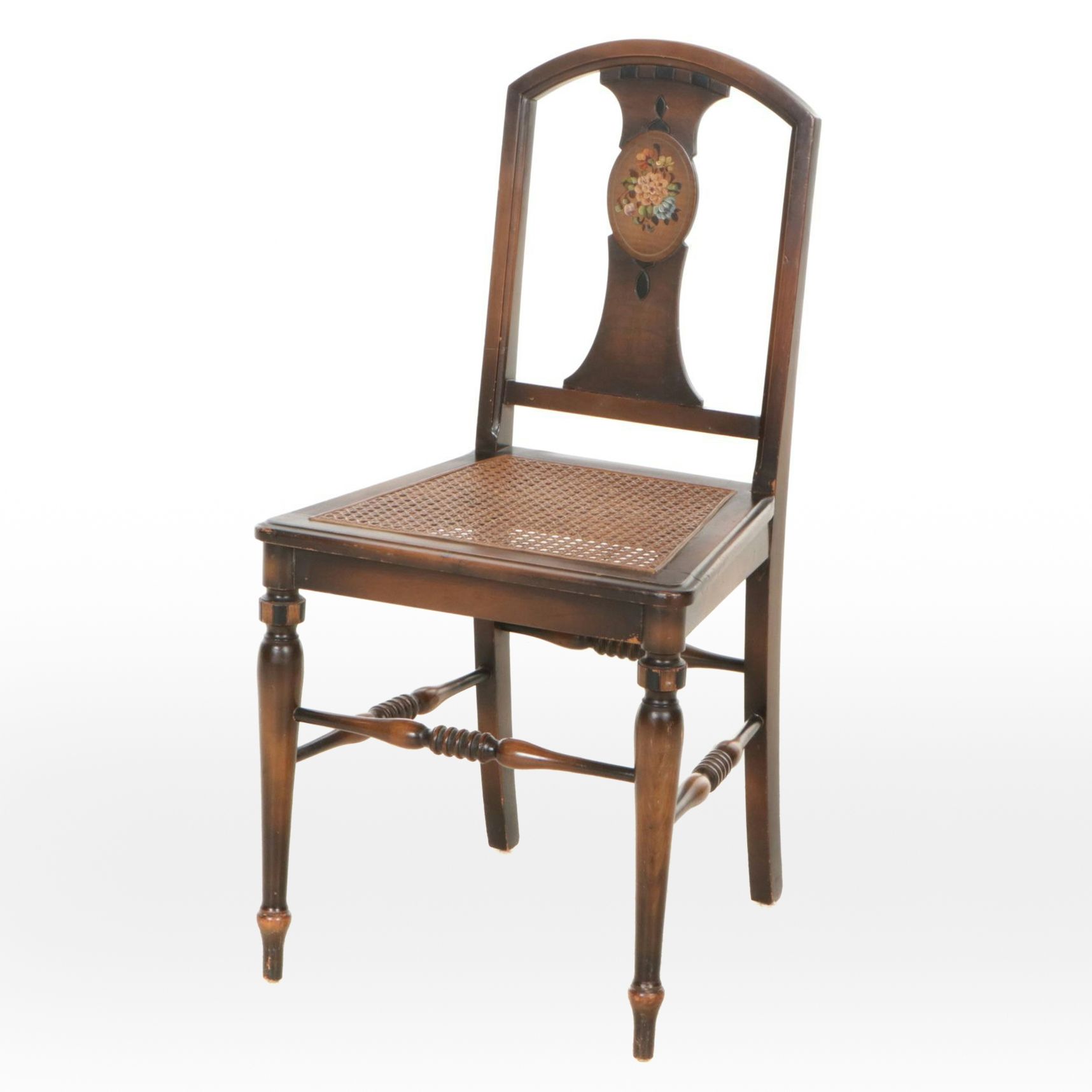J.B. VanSciver Hand Painted Walnut Side Chair with Woven Cane Seat