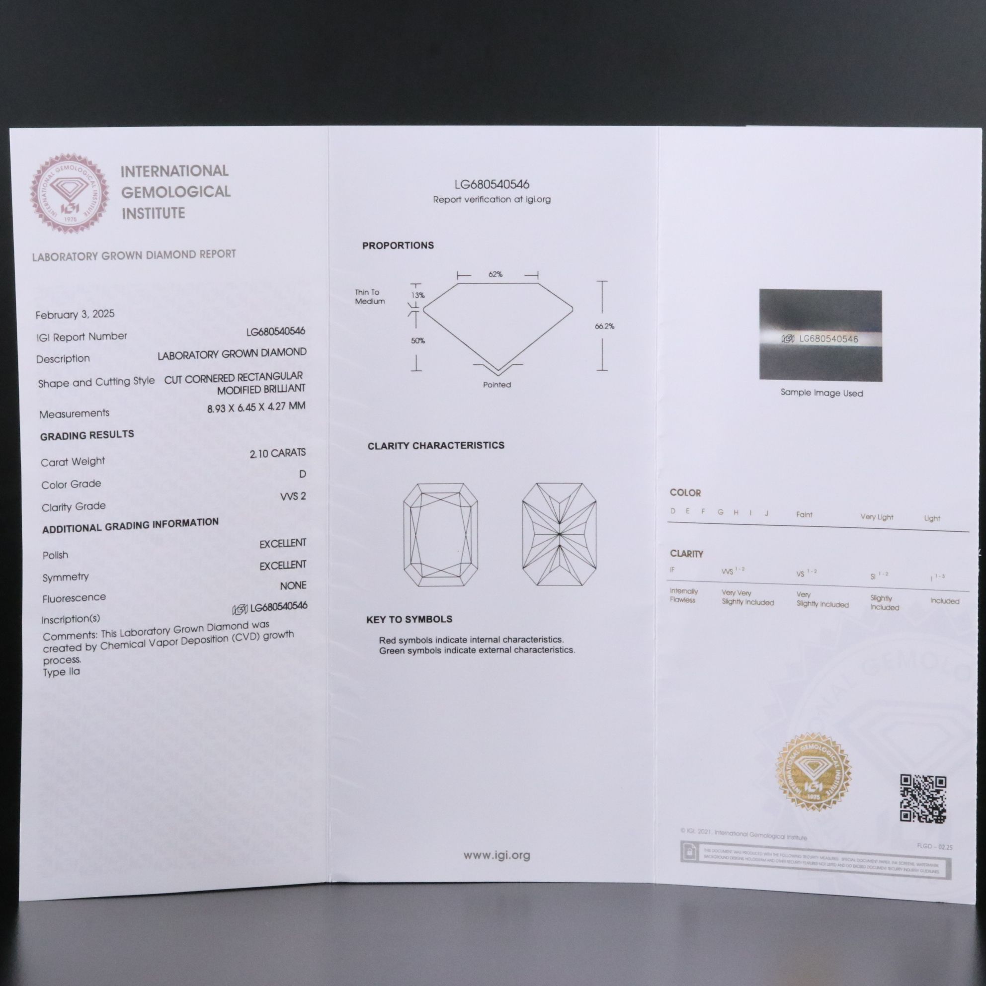 Loose 2.10 CT Lab Grown Diamond with IGI Report