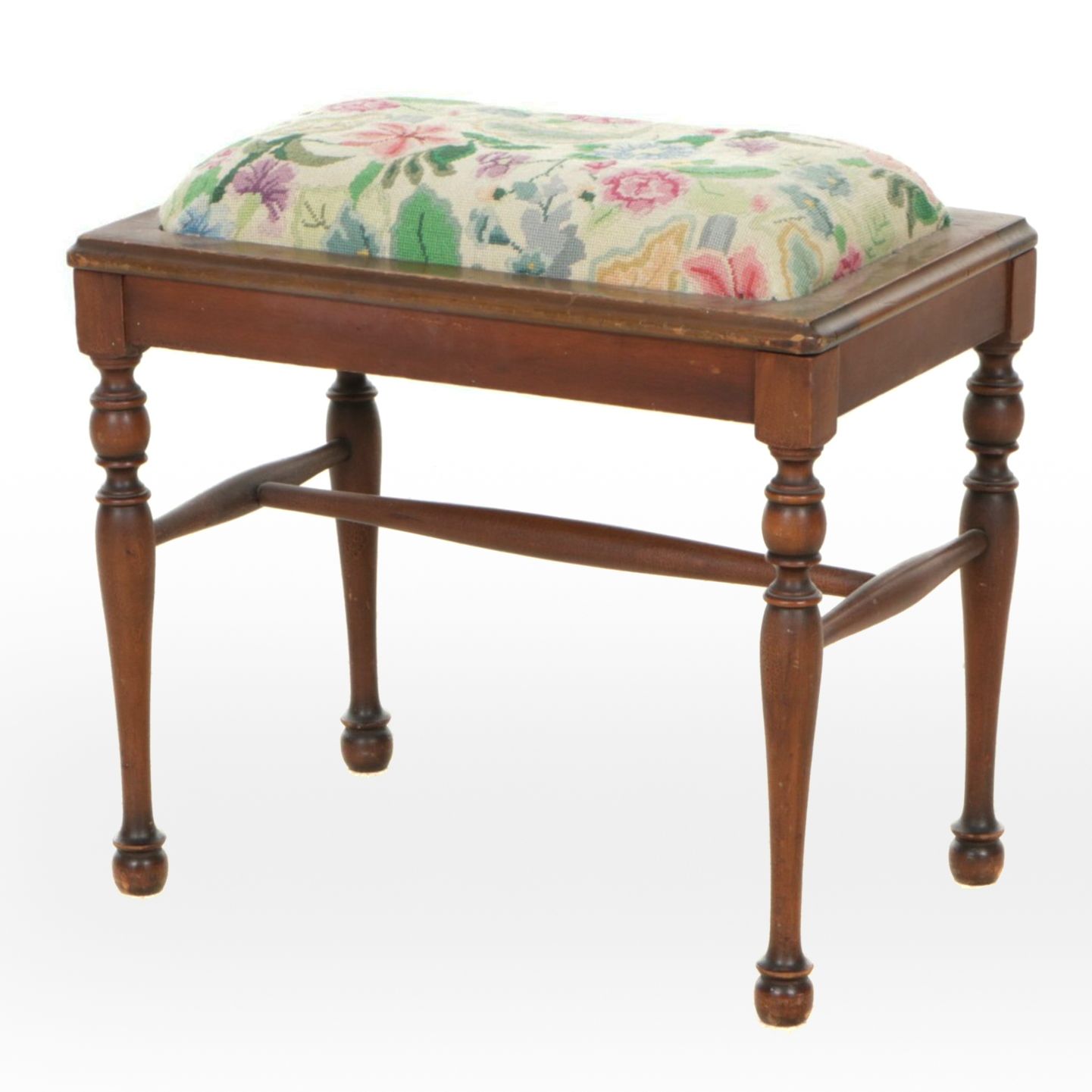 Bench Seat with Needlepoint Upholstery, Early to Mid-20th Century
