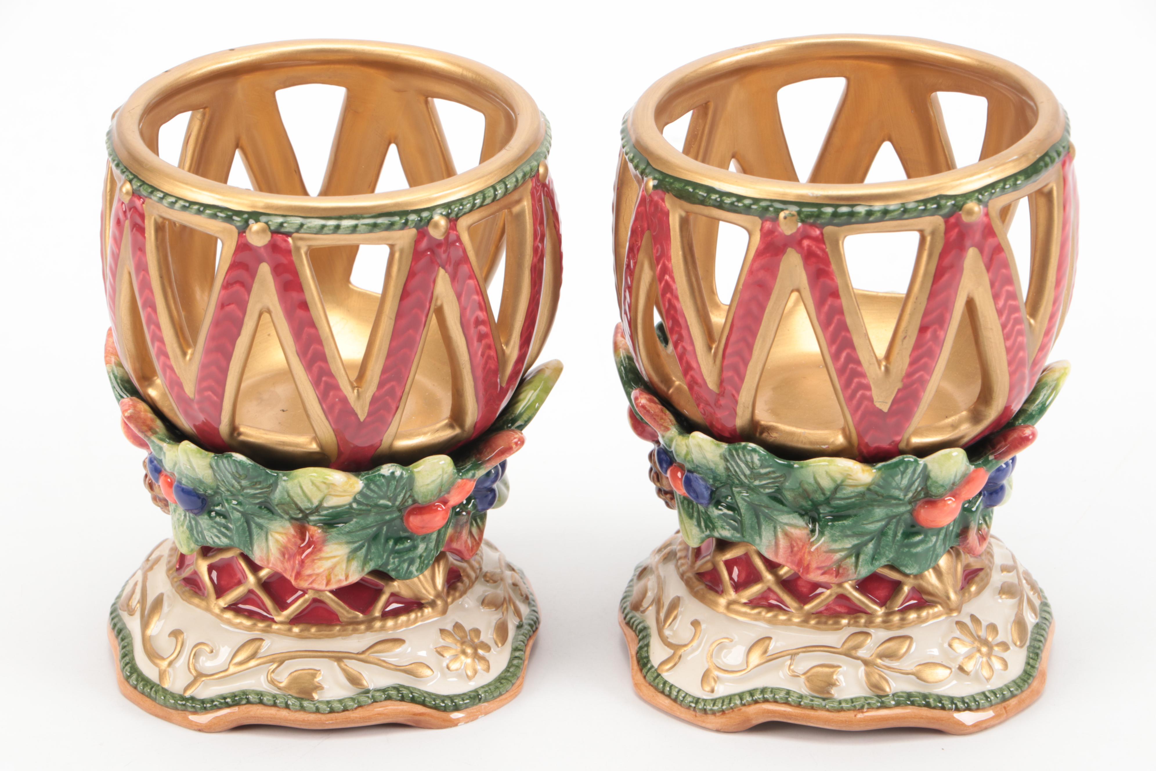Fitz & Floyd "Jolly Ole St. Nick" Votive Holders and "Santa's List" Creamer