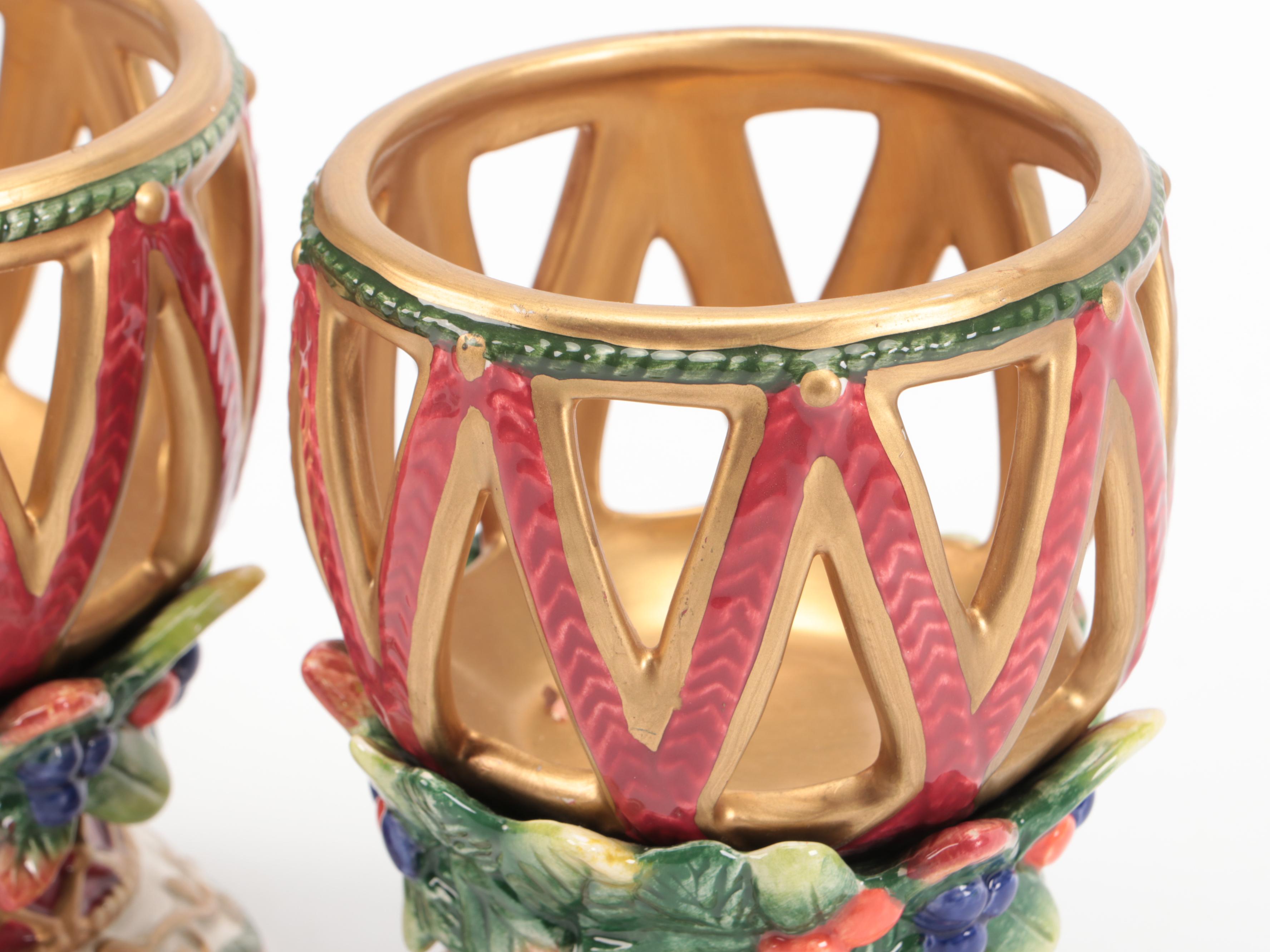 Fitz & Floyd "Jolly Ole St. Nick" Votive Holders and "Santa's List" Creamer