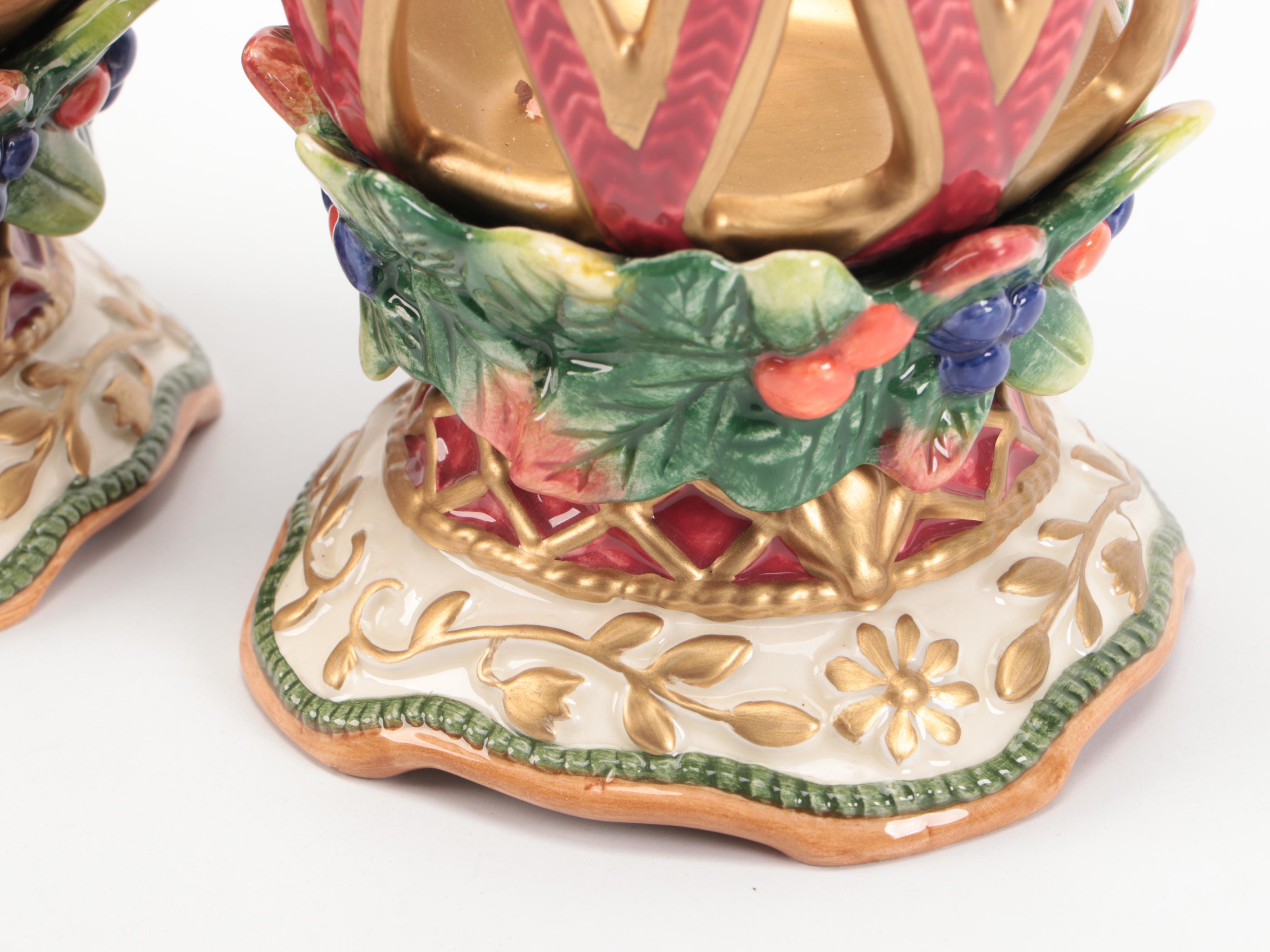 Fitz & Floyd "Jolly Ole St. Nick" Votive Holders and "Santa's List" Creamer