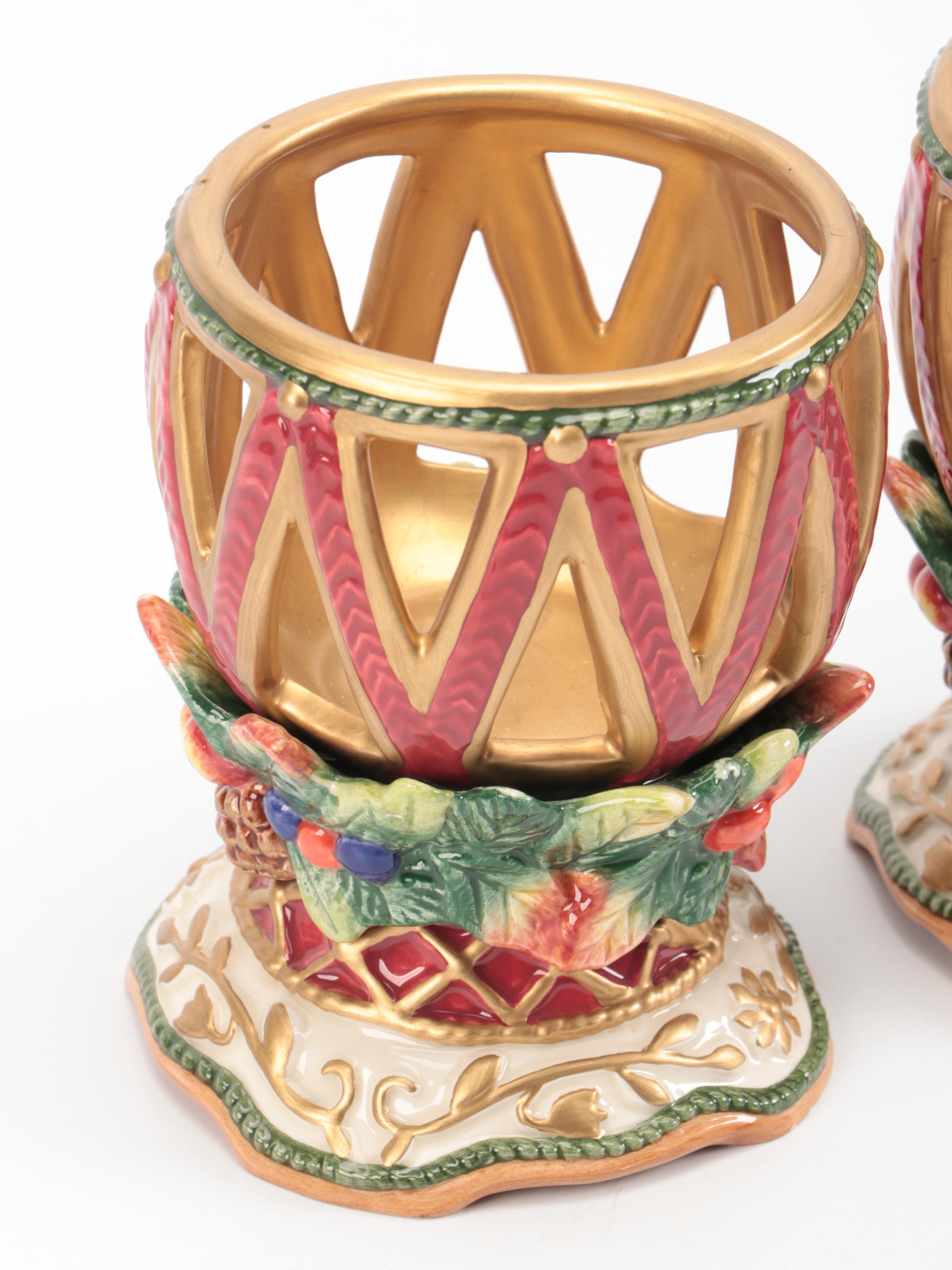 Fitz & Floyd "Jolly Ole St. Nick" Votive Holders and "Santa's List" Creamer