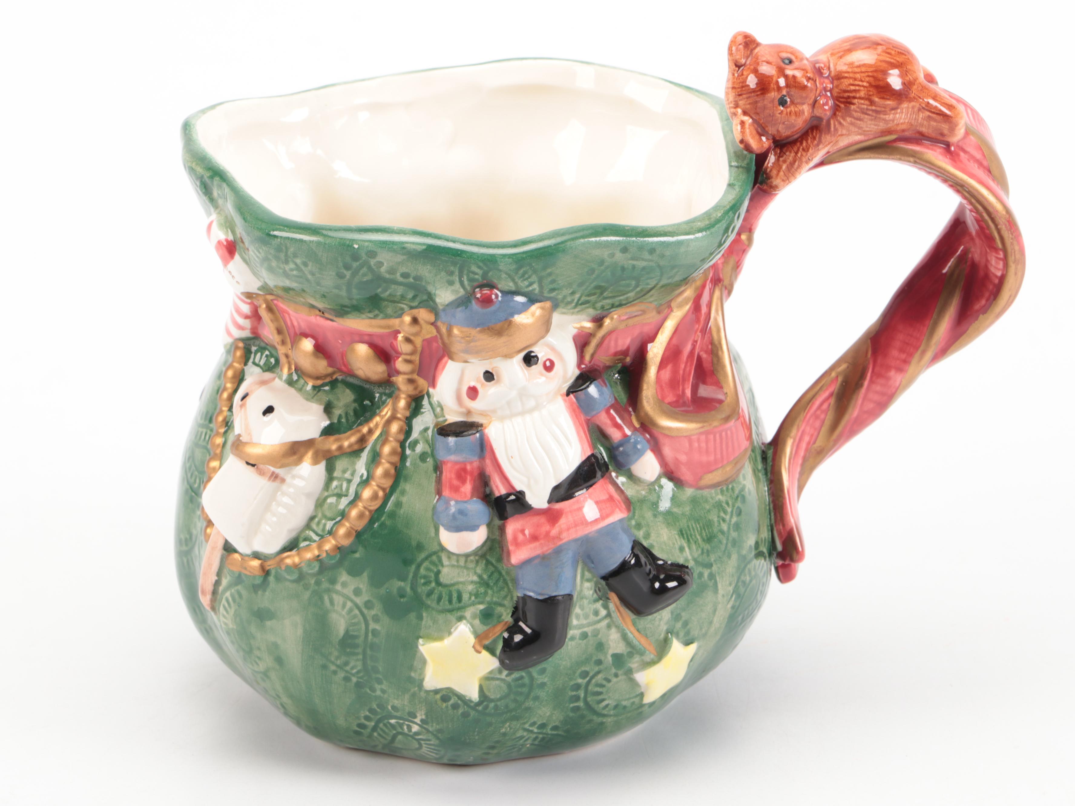 Fitz & Floyd "Jolly Ole St. Nick" Votive Holders and "Santa's List" Creamer