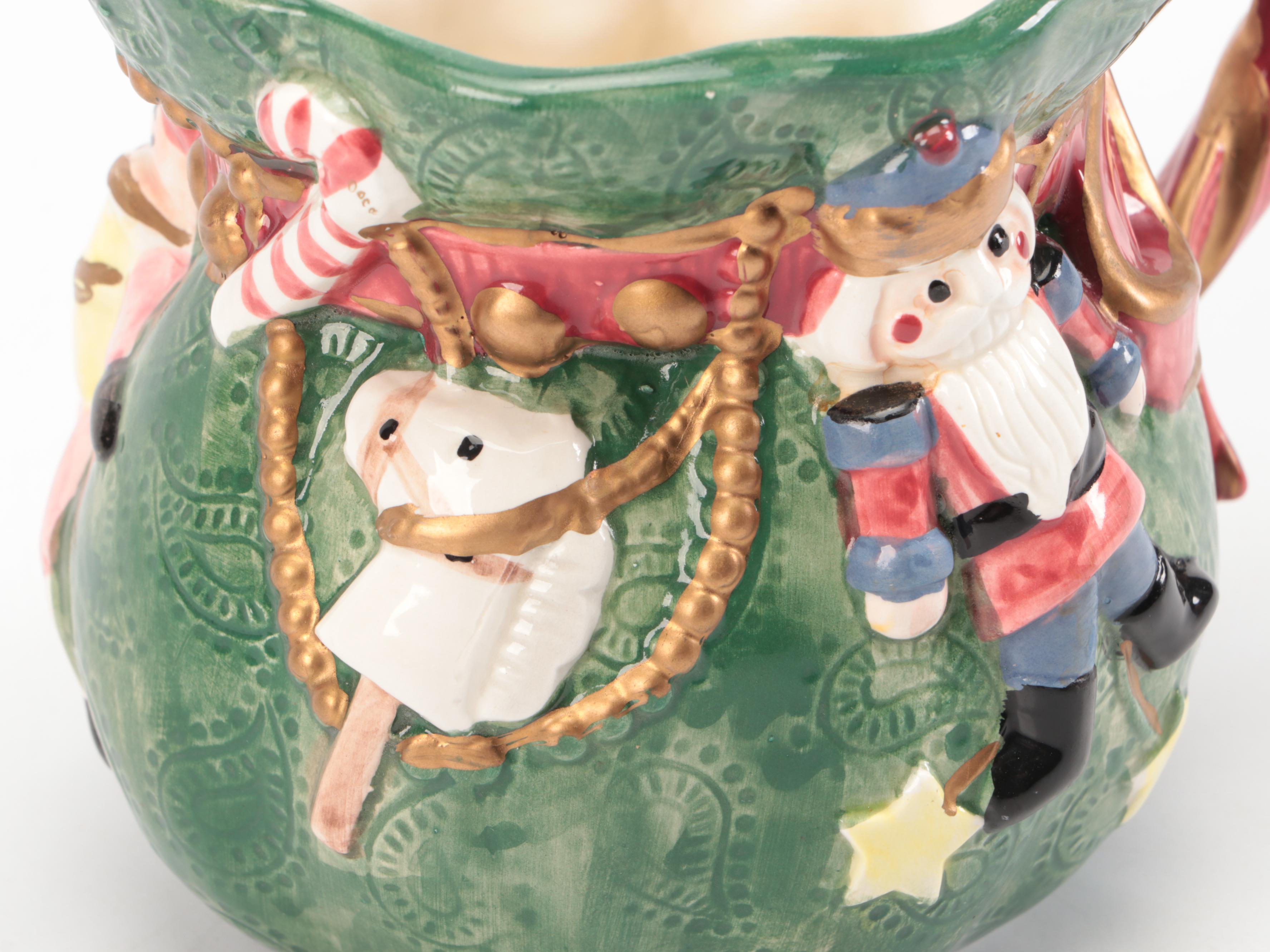 Fitz & Floyd "Jolly Ole St. Nick" Votive Holders and "Santa's List" Creamer