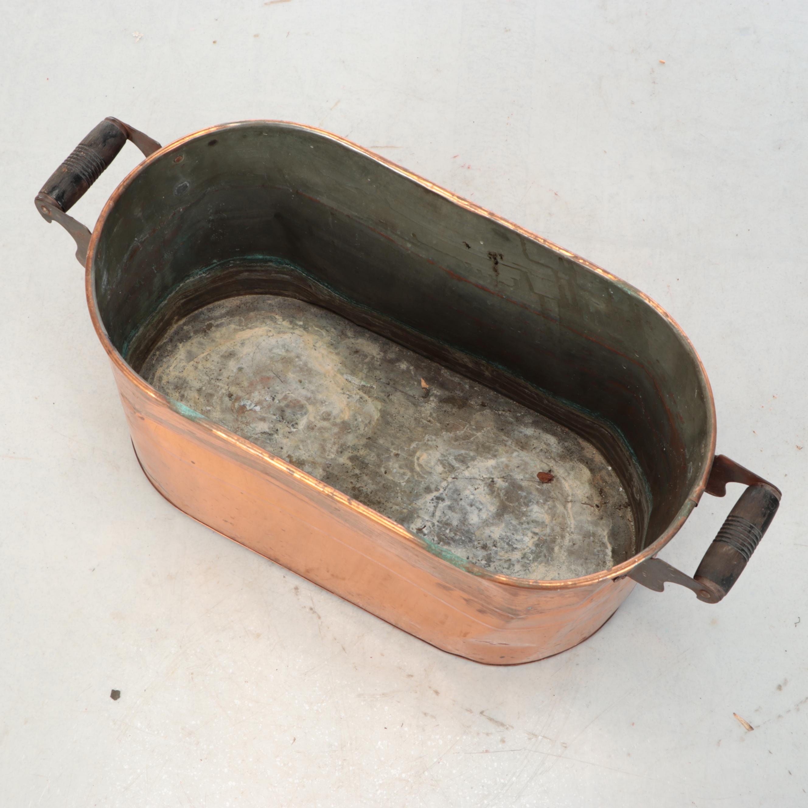Tin Lined Copper Boiler Wash Tub With Wood Handles