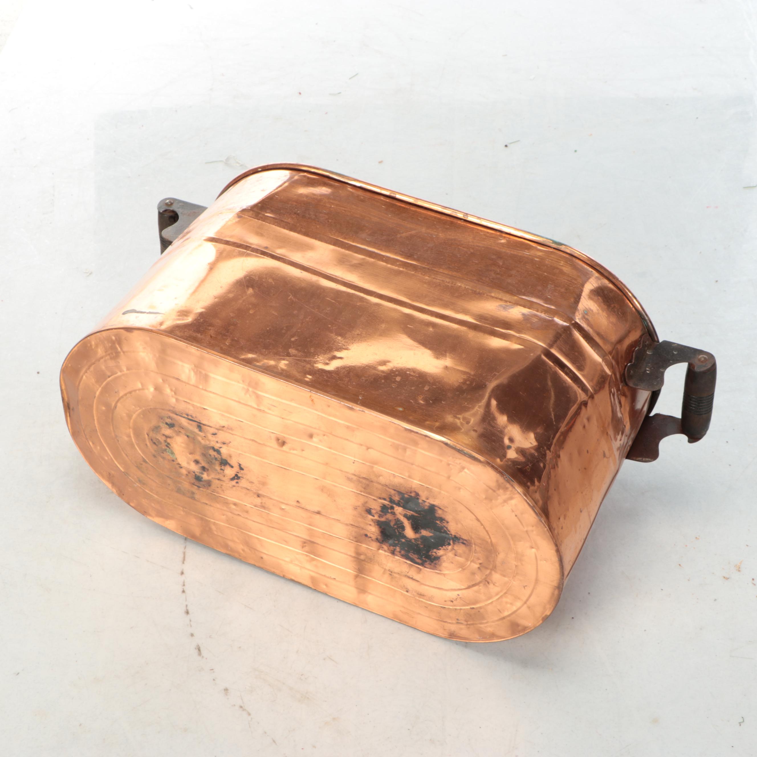 Tin Lined Copper Boiler Wash Tub With Wood Handles