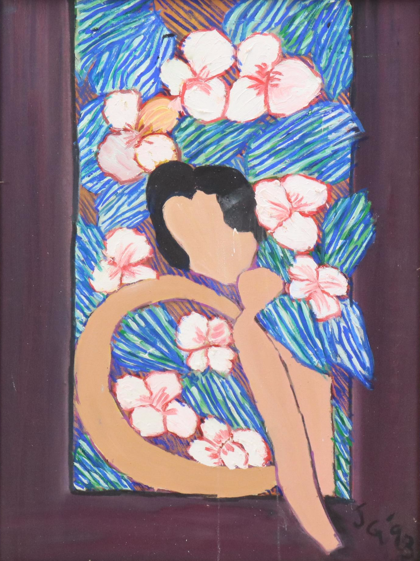 Janice Guttman Figural Surrealist Acrylic Painting, 1993