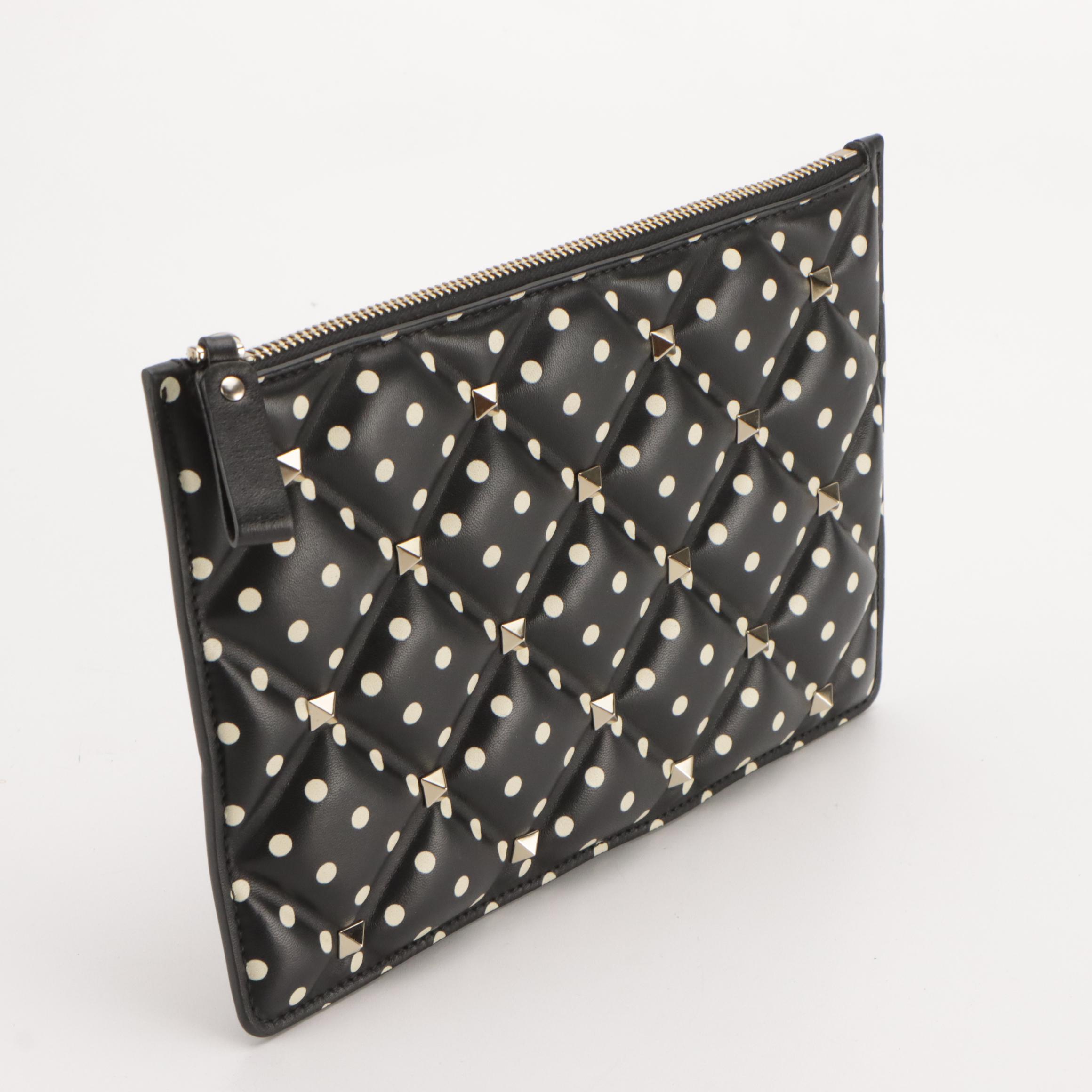 Valentino Garavani Candystud Zip Pouch in Dot Print Quilted Leather