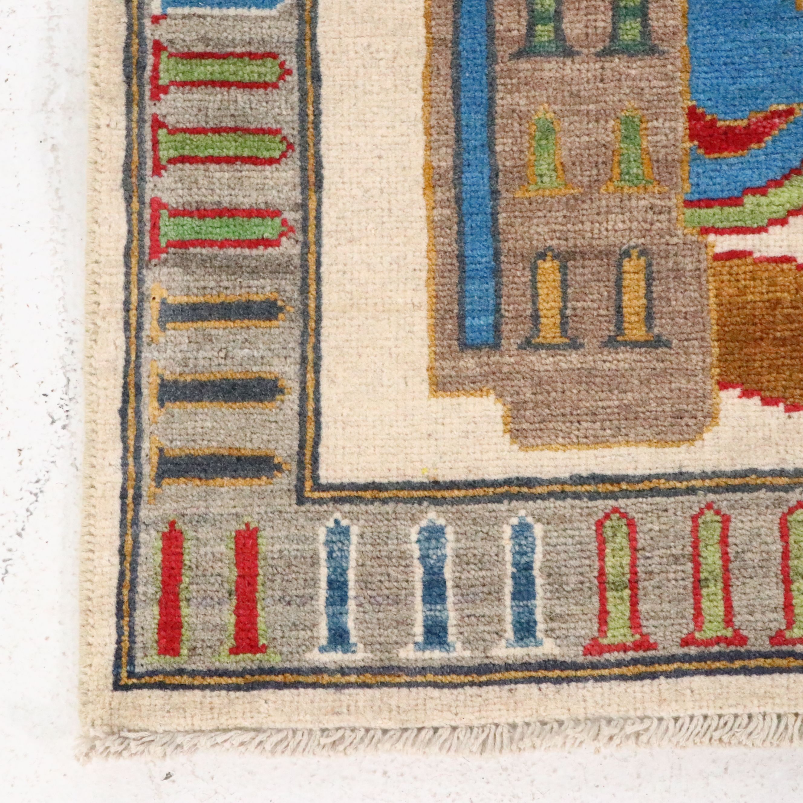 5' x 6'6 Hand-Knotted Pakistani Pictorial War Area Rug