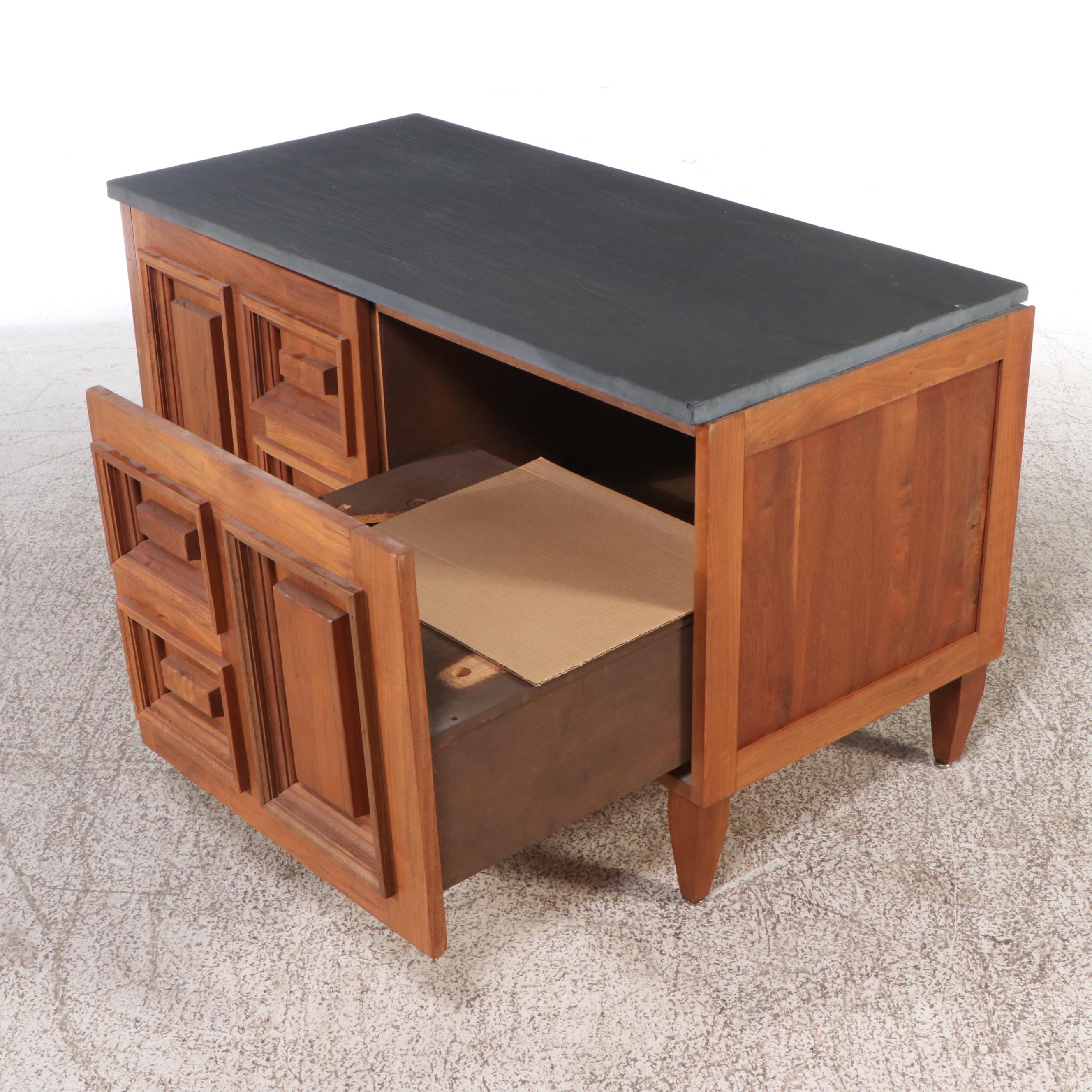 Mid Century Modern Douglas Fir Slate Top Record Cabinet and Storage Cabinet